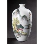 Vase mit Landschaft und Schriftzeichen, China, Wang Xiaoting, Republik Zeit, 1900-1949