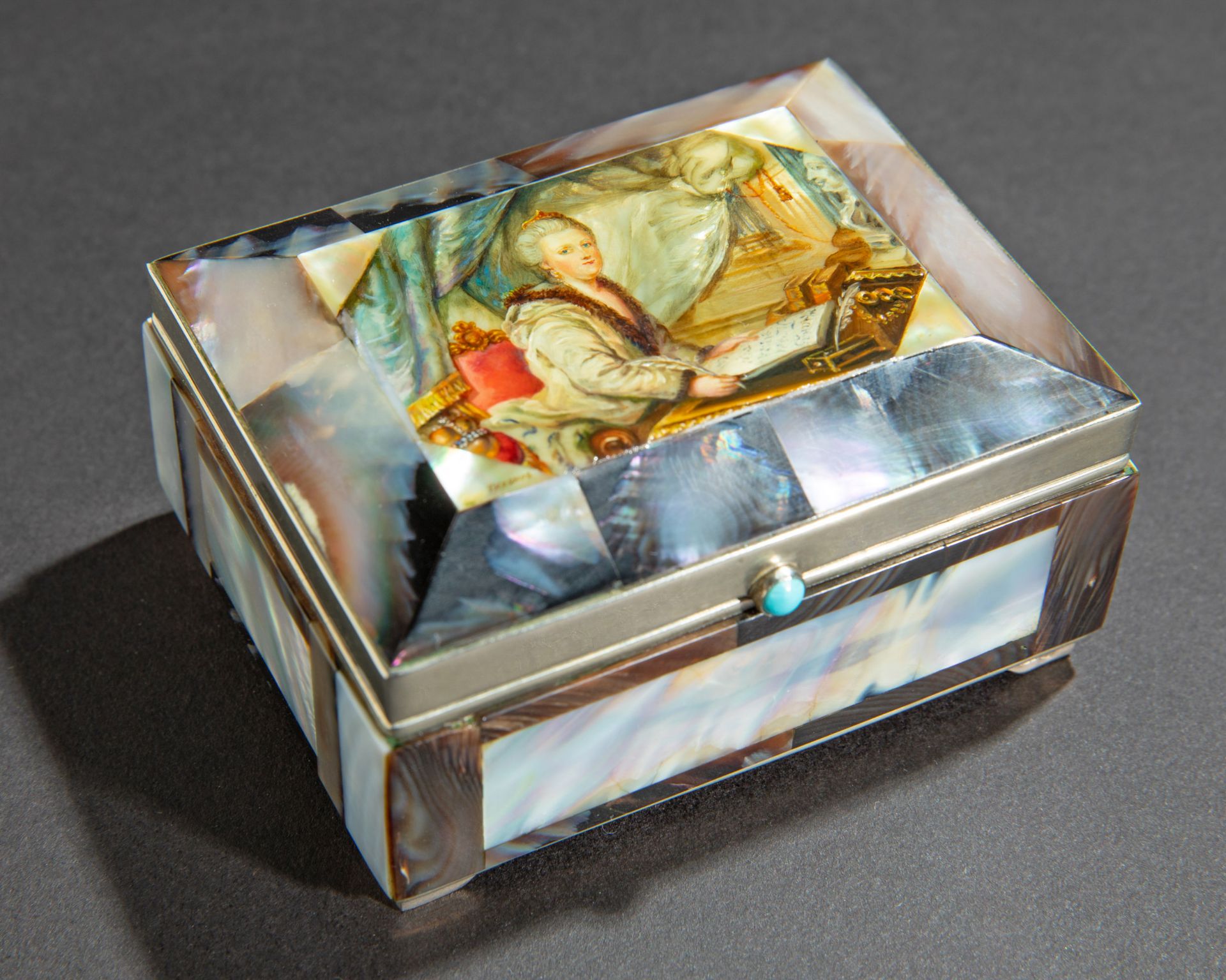 Decorative box, Russia, TIHANOW, Catherine the Great instructing the constitution