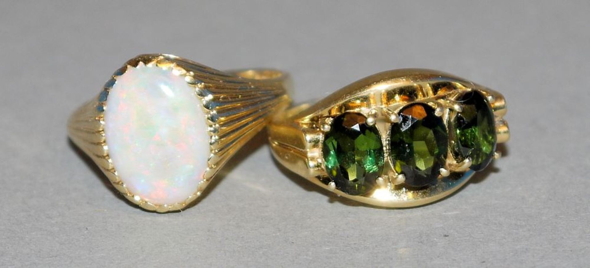 Opal-Ring, Christian Bauer & Turmalin-Ring um 1960, Gold