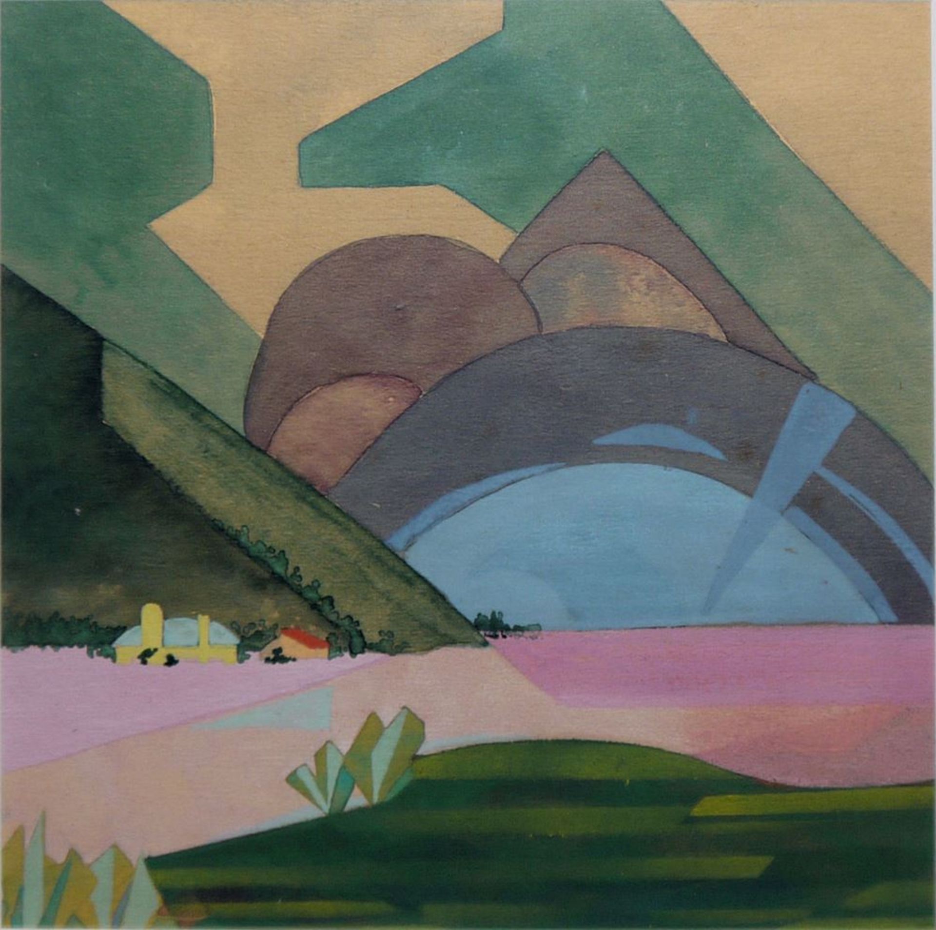Peter Koch, "Kleine Farm bei Gewitter", kubistisch-futuristische Gouache, entstanden während seines - Bild 2 aus 2