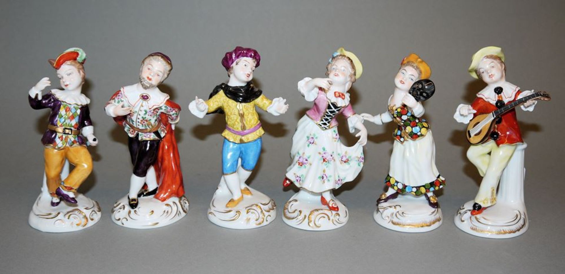 Sechs Porzellanfiguren der Commedia dell´arte, VEB Unterweißbach um 1950/60