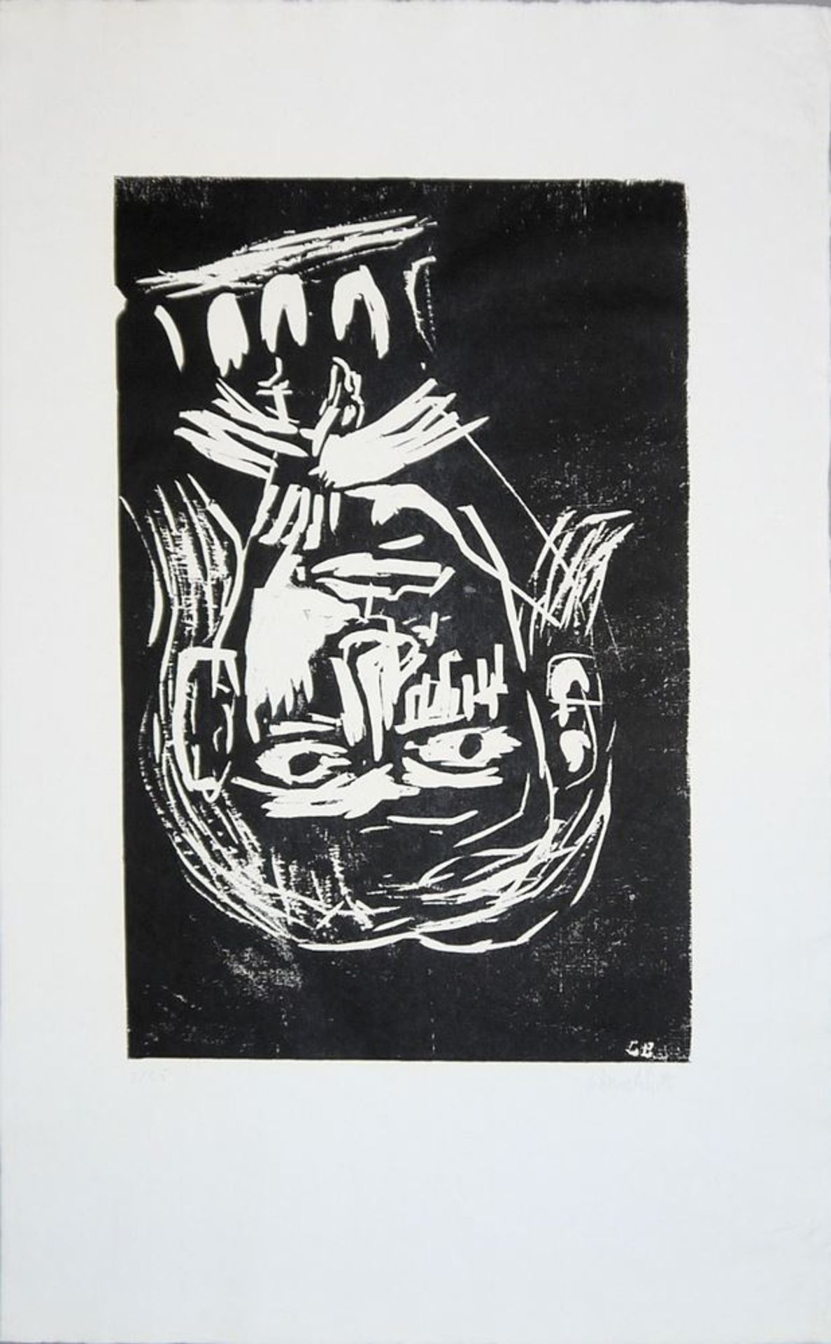 Georg Baselitz, "Weiße Brücke", signierter Holzschnitt von 1986