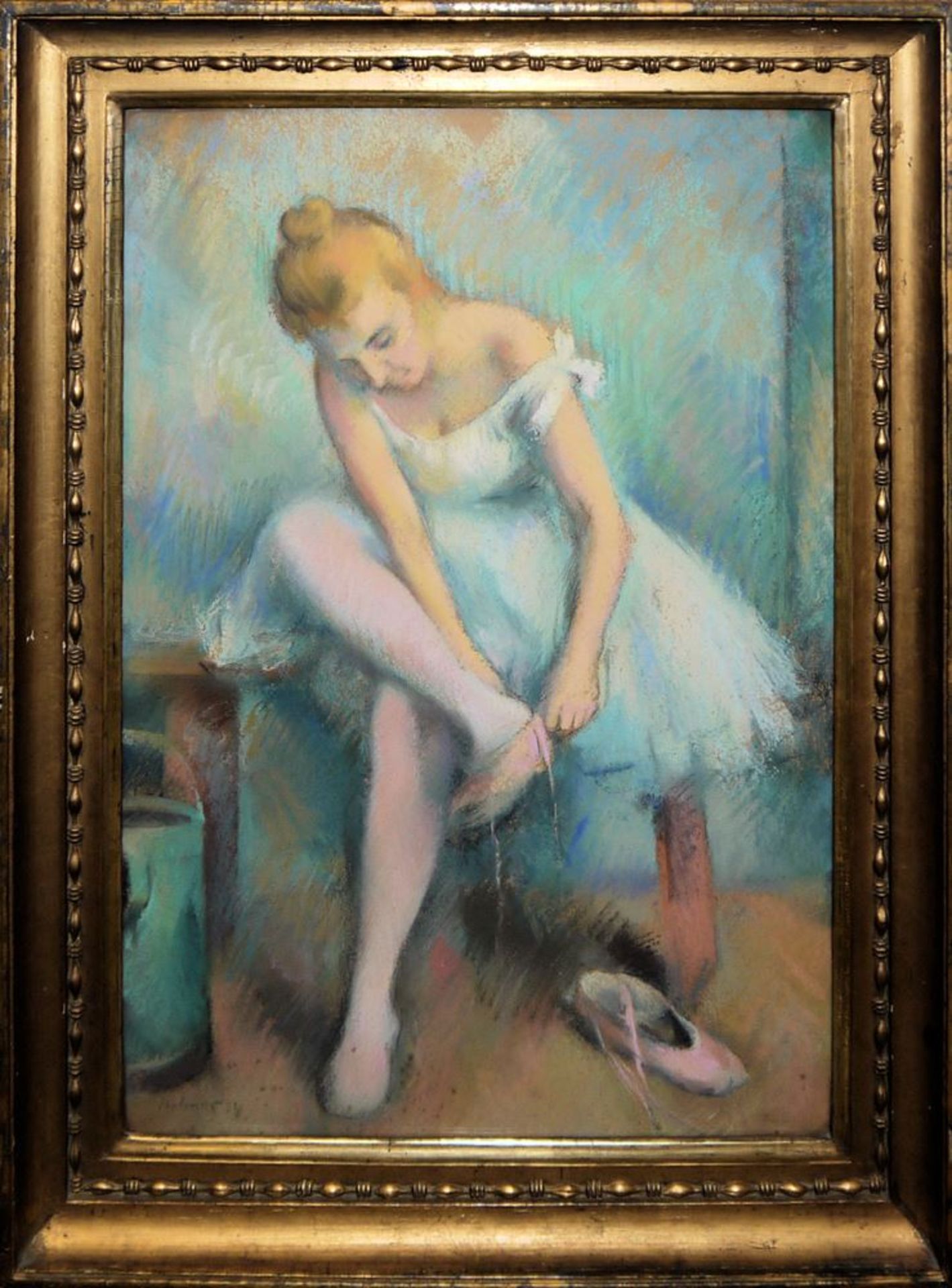 Karl Stohner, Ballerina, großes Pastell von 1924, im Goldstuckrahmen