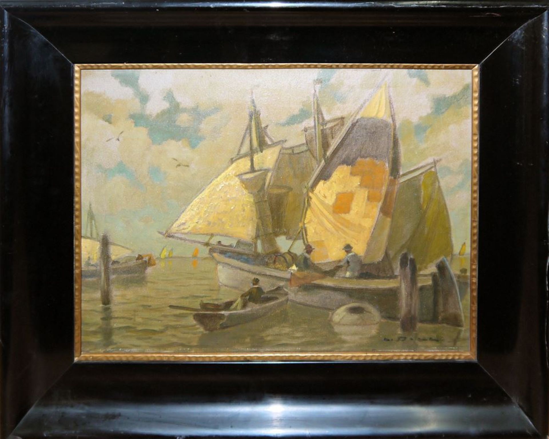 Ludwig Dill & Unleserlich sign. belgischer Impressionist, Fischerboote Chioggia & Fischerboote im H - Bild 4 aus 6