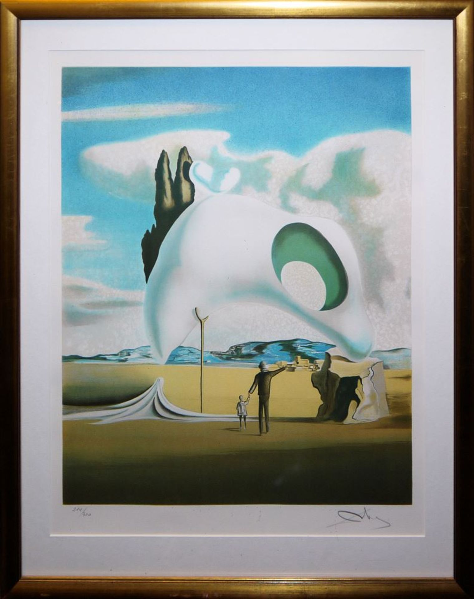 Salvador Dalí, "Atavistische Ruinen", signierte Farblithographie von 1983, im Goldrahmen