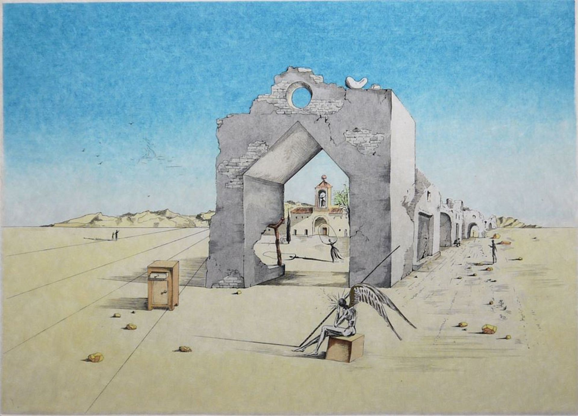 Salvador Dalí, "Ruinen der Vergänglichkeit", signierte Farbradierung von 1983, im Goldrahmen - Bild 3 aus 3