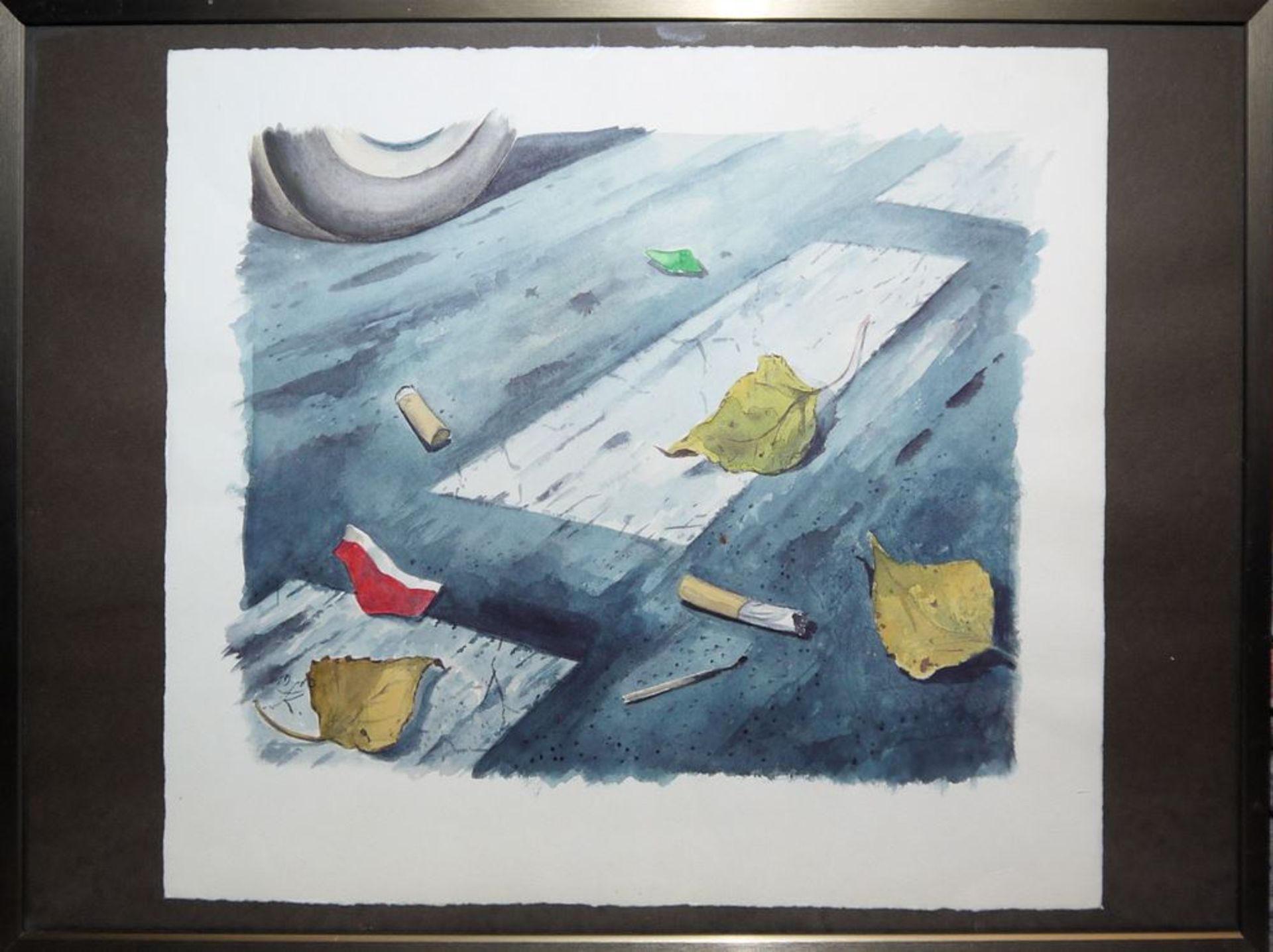 Fritz Köthe, Asphalt-Stillleben, signiertes frühes Aquarell, 1963, gerahmt