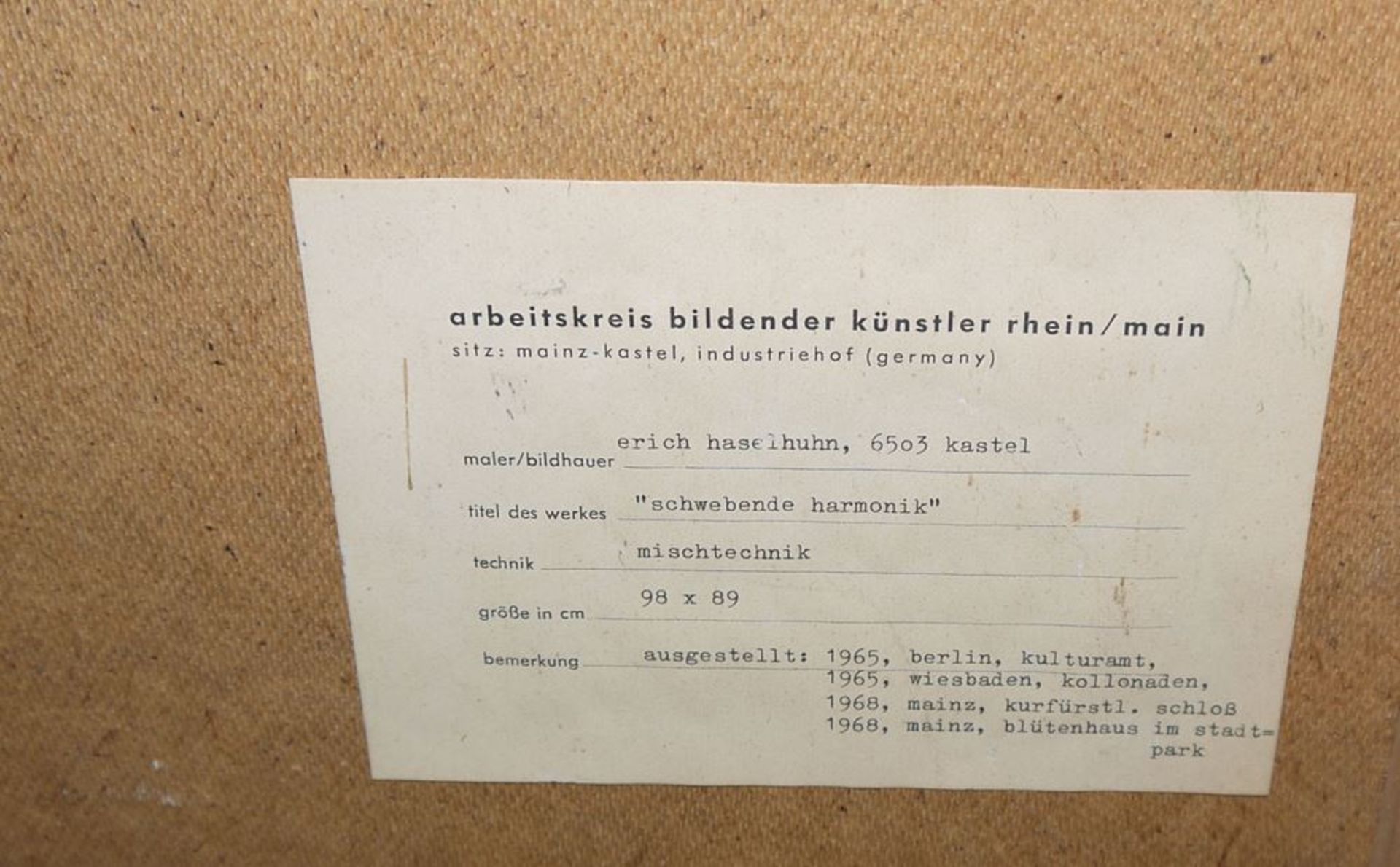 Erich Haselhuhn & Agní Horst, zwei informell-abstrakte Ölgemälde der 1960er Jahre mit Ausstellungs - Image 7 of 7