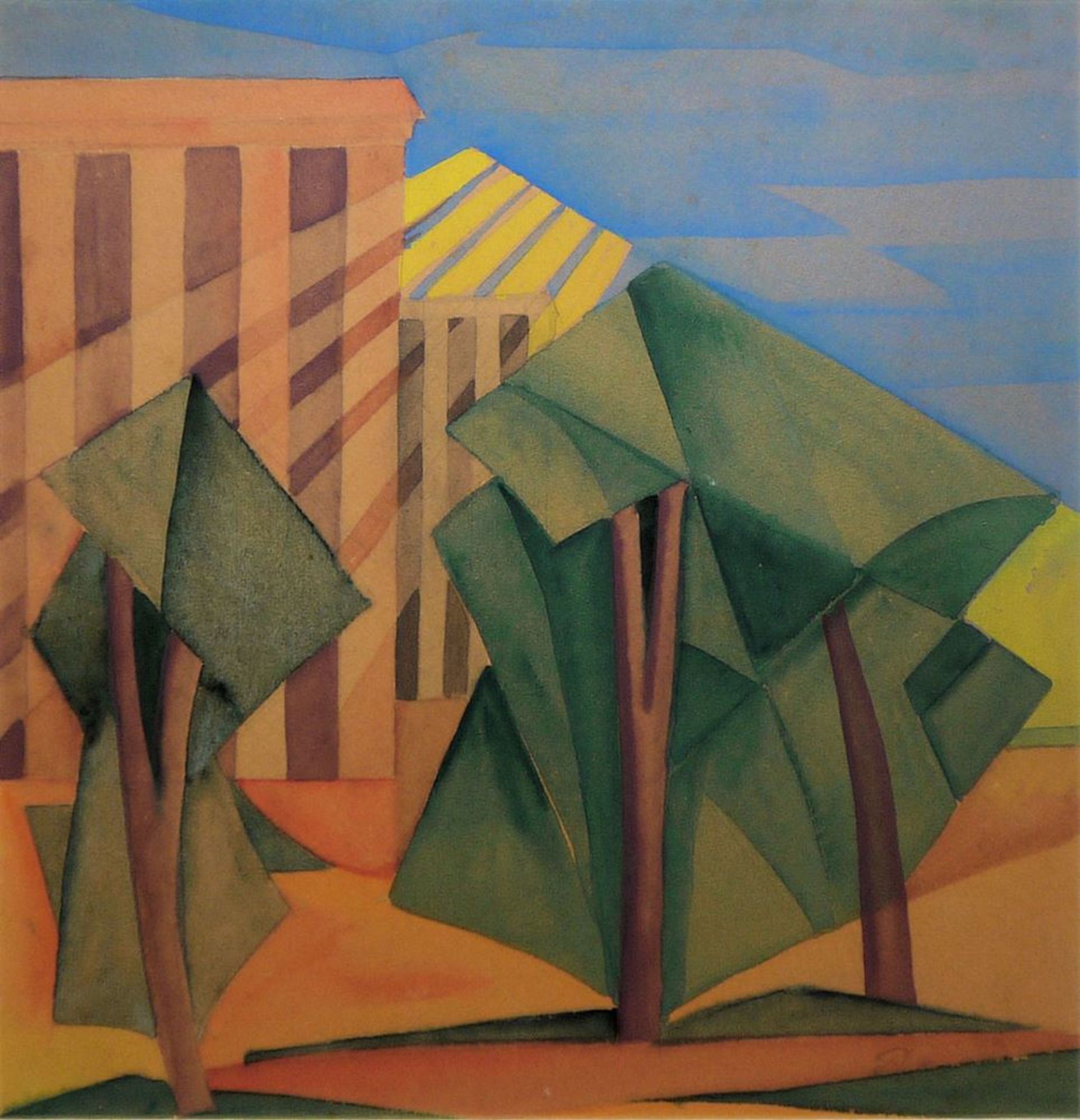 Peter Koch, "Sommer", kubistisch-futuristische Gouache, entstanden während seines USA Aufenthaltes  - Bild 3 aus 3