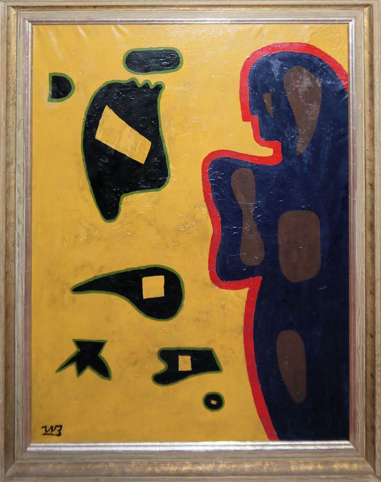 Walter Blümel, Abstrakt-figurativ, großes Ölgemälde 1950er Jahre, gerahmt