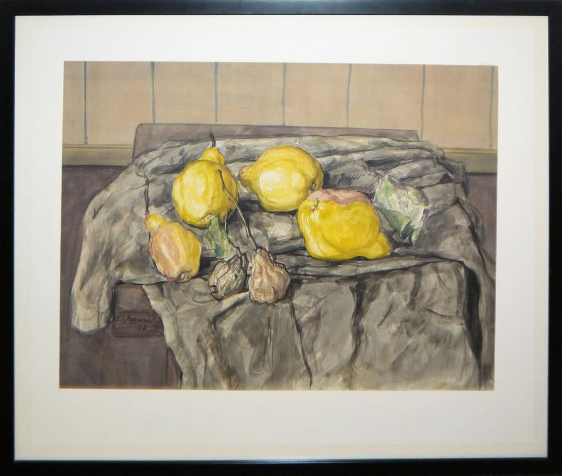 Werner Brand, Quitten-Stillleben, signiertes Aquarell von 1988, gerahmt