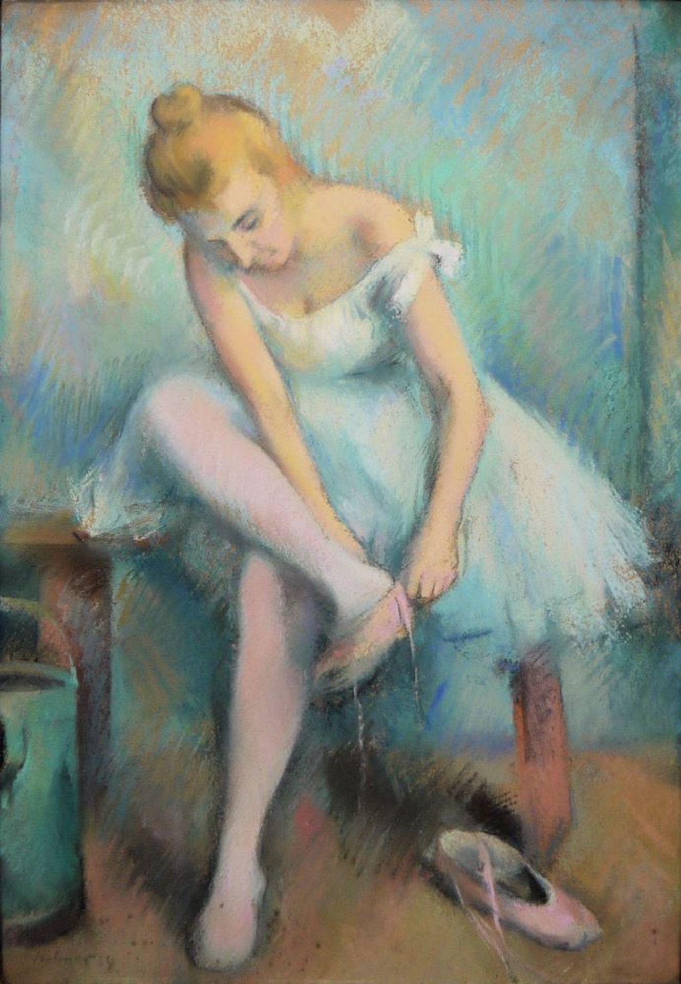Karl Stohner, Ballerina, großes Pastell von 1924, im Goldstuckrahmen - Image 4 of 4