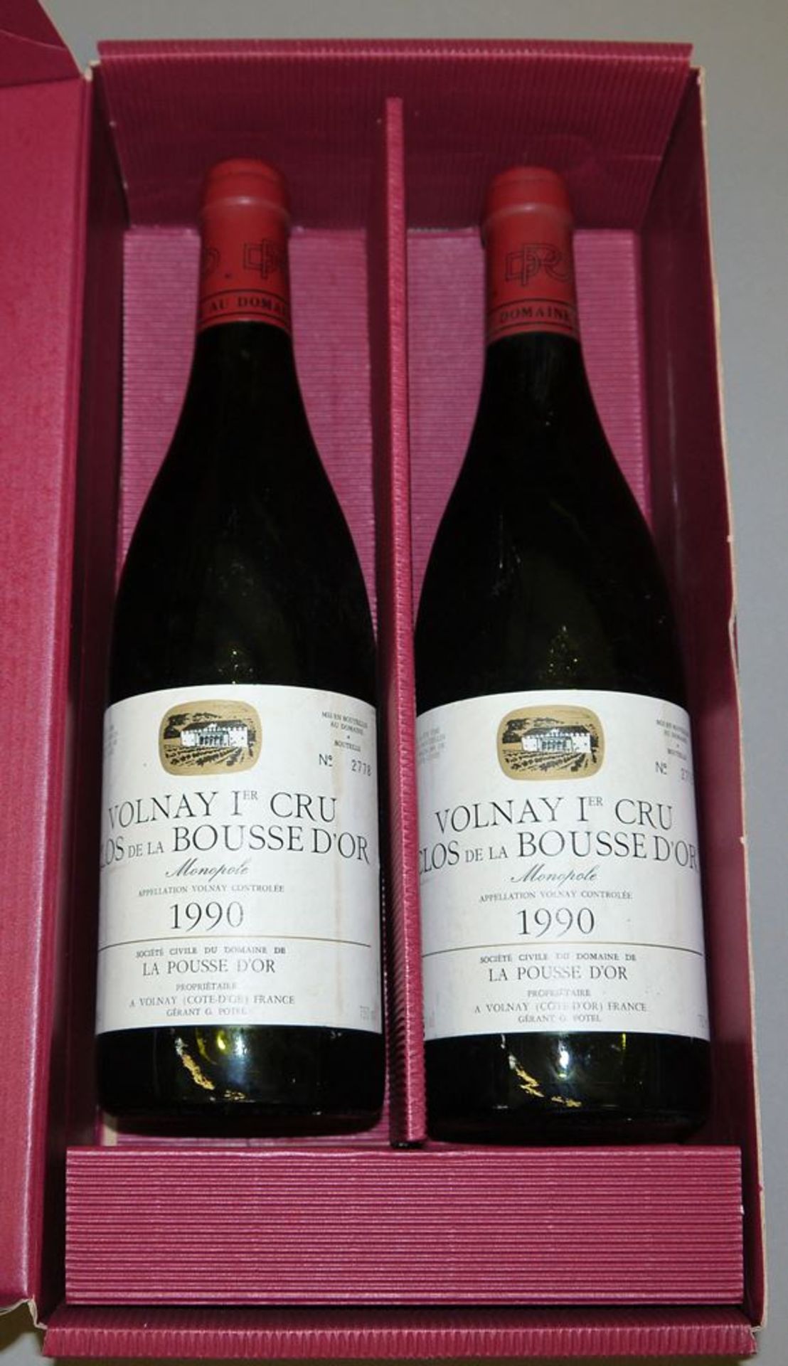 2 Flaschen 1990 Volnay Premier Cru, Clos de la Bousse d'Or Monopole, Domaine de la Pousse d'Or