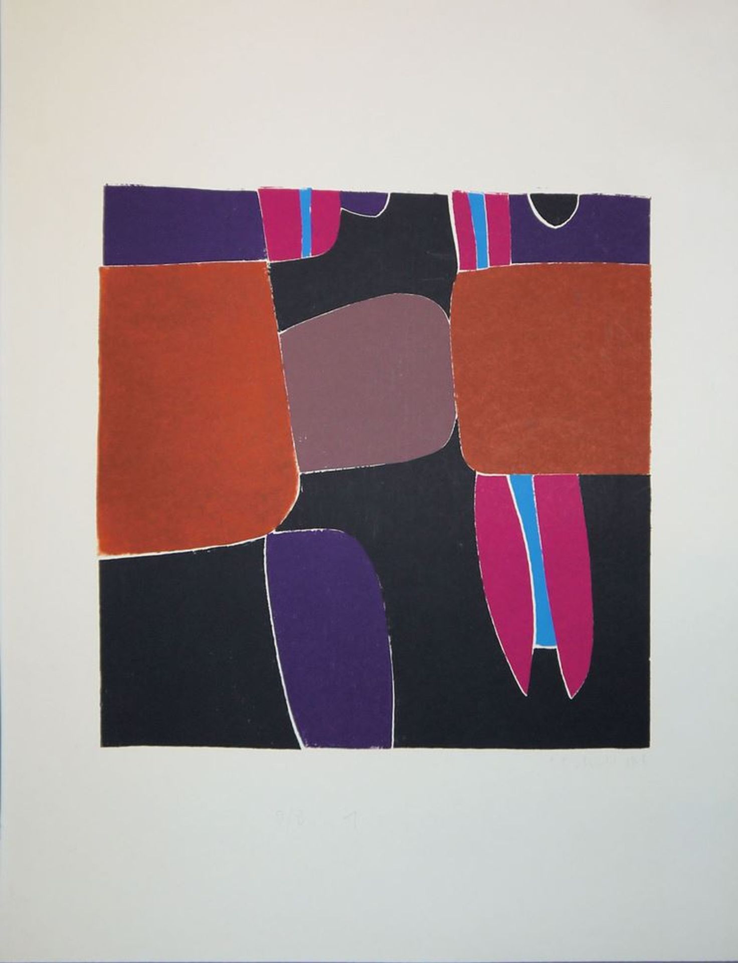 Paul Fidel Arnold, Abstrakte Kompositionen, Farbholzschnitt und Aquatinta-Radierung von 1968 und 19 - Bild 2 aus 5