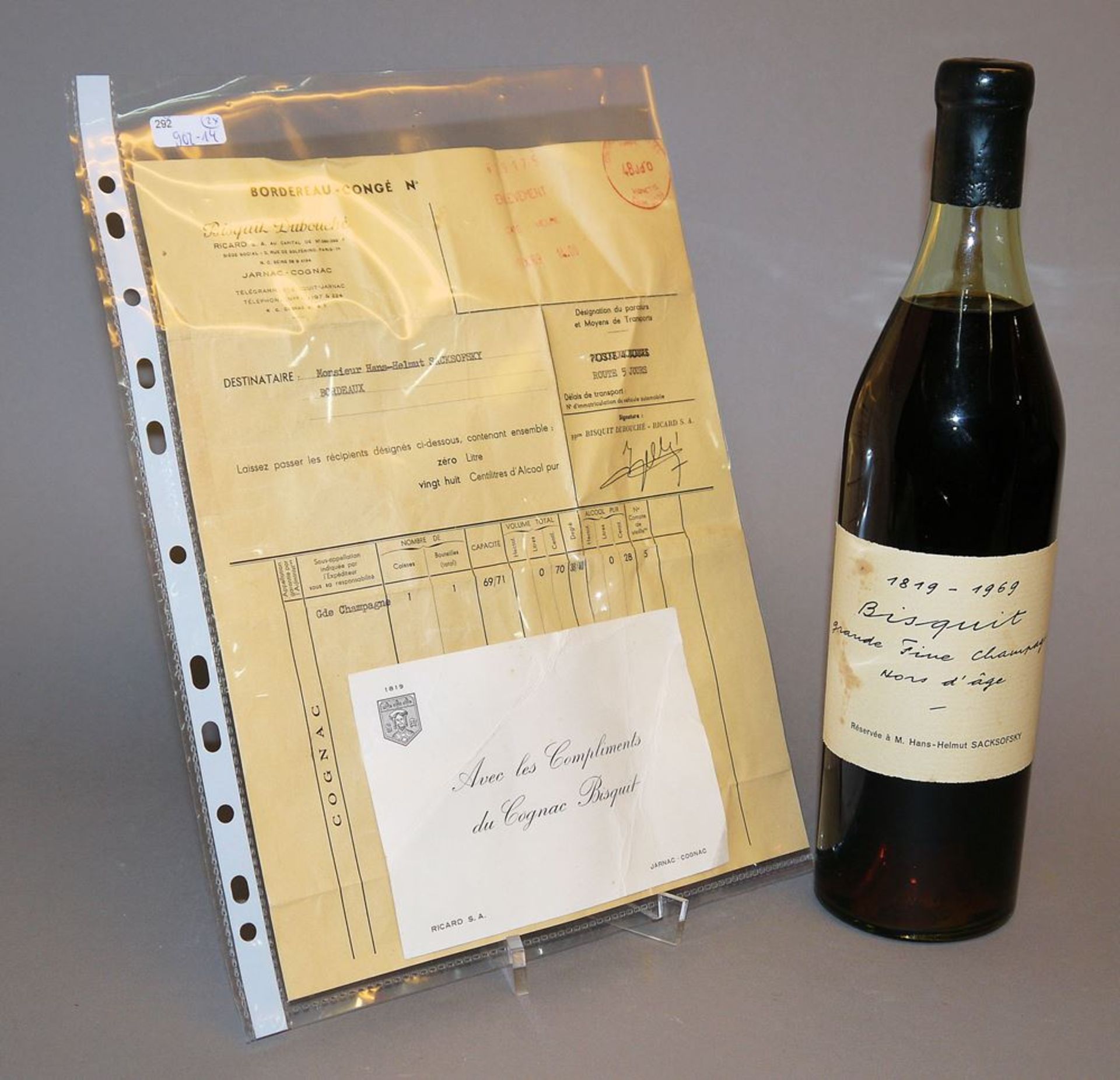 Rarität: Cognac Bisquit 1819-1969, Jubiläumsabfüllung