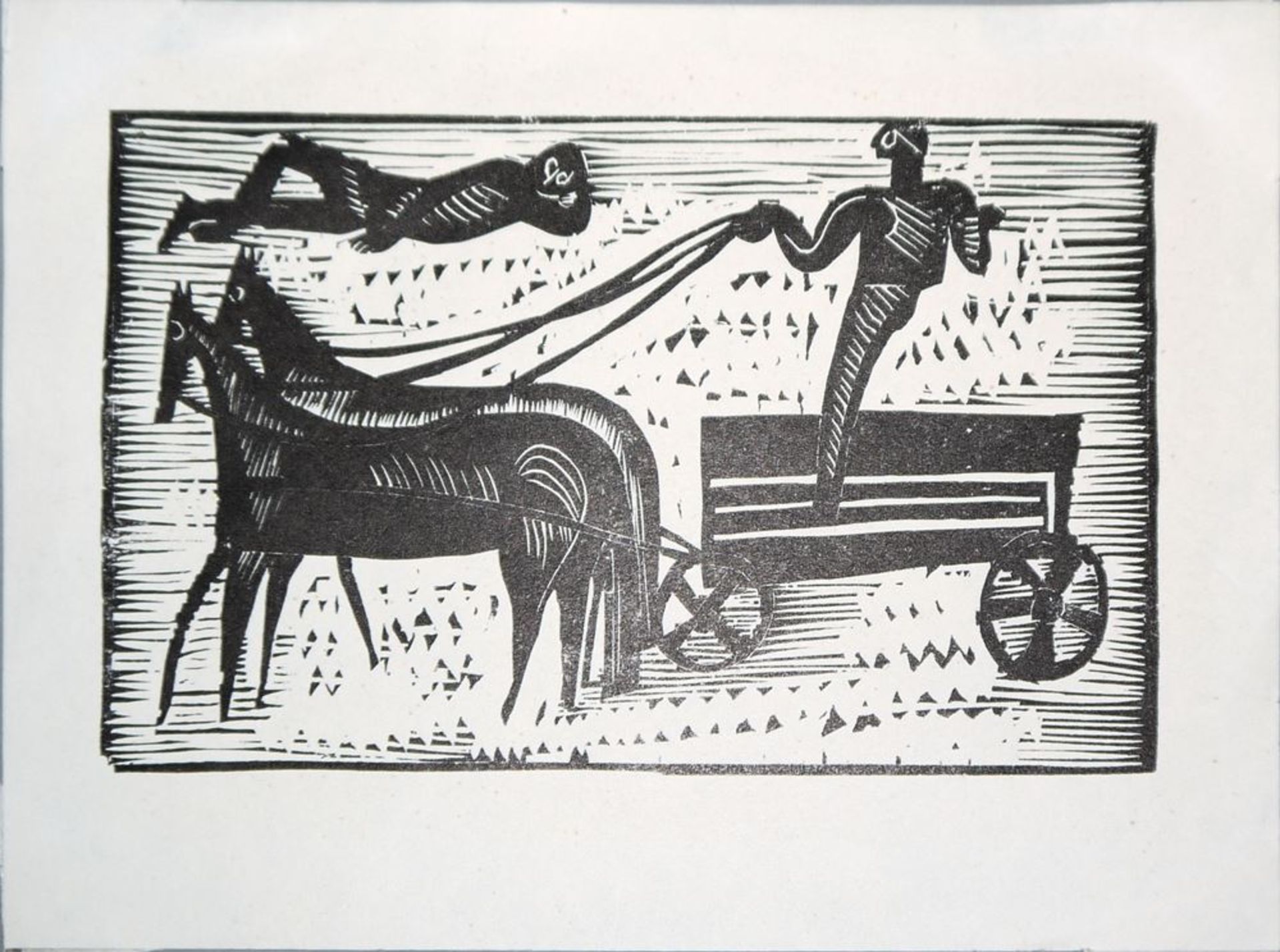 Ernst Barlach, Haderndes Paar im Regen, Holzschnitt von 1922, gerahmt & Gerhard Marcks, Mythisches  - Bild 2 aus 2