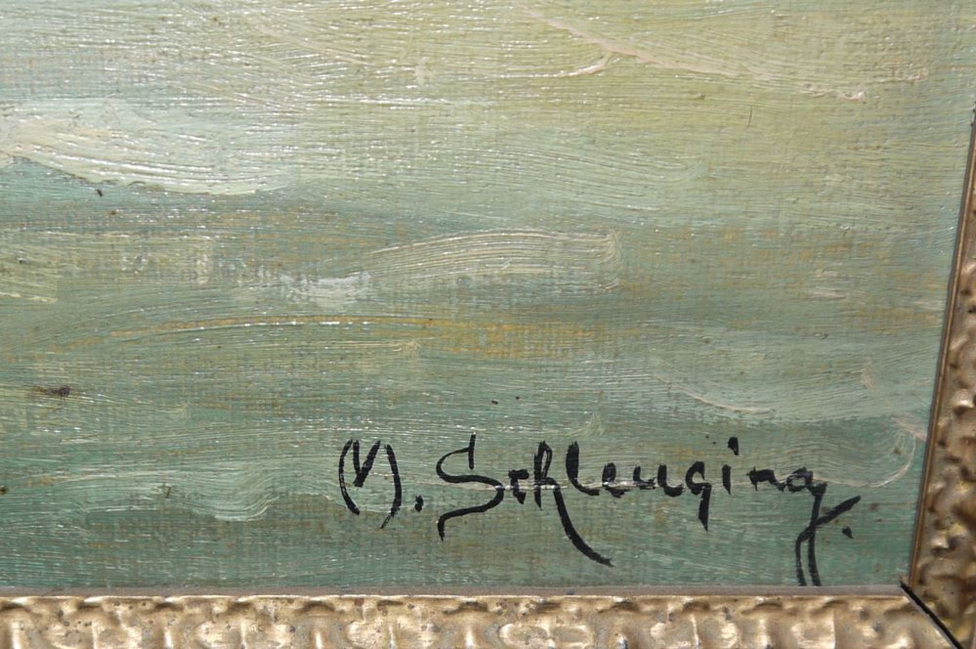 M. Schleusing, große Ansicht von Stralsund, Ölgemälde, Anfang 20. Jh., im originalen Rahmen - Bild 2 aus 4