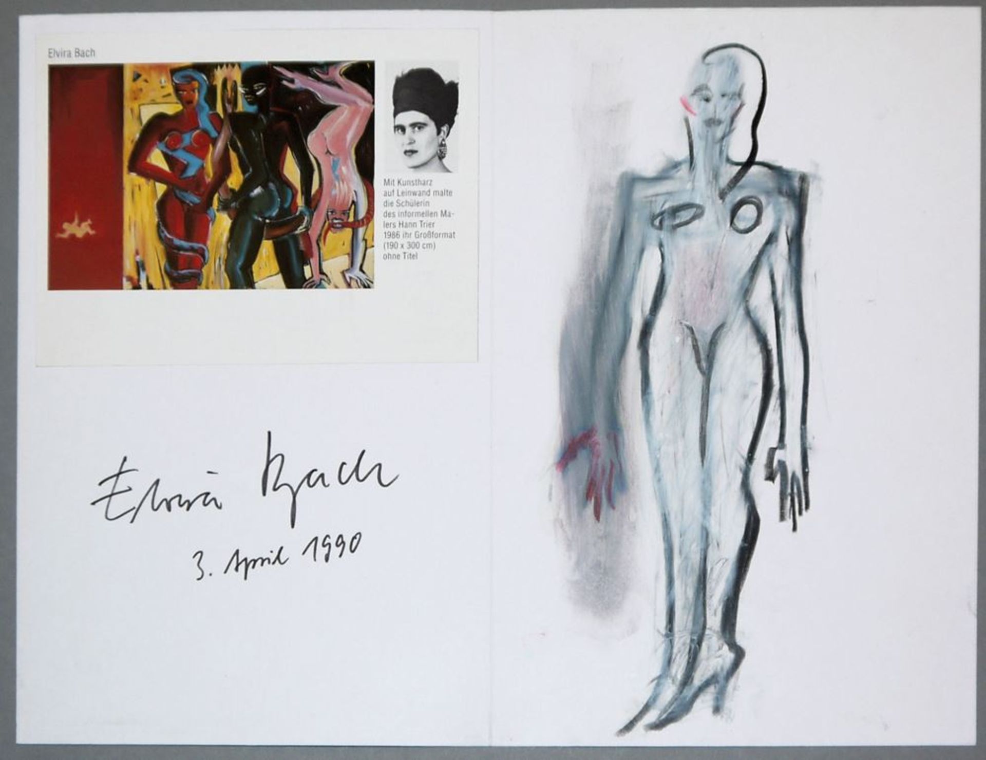 Elvira Bach, Stehender Frauenakt, Zeichnung von 1990