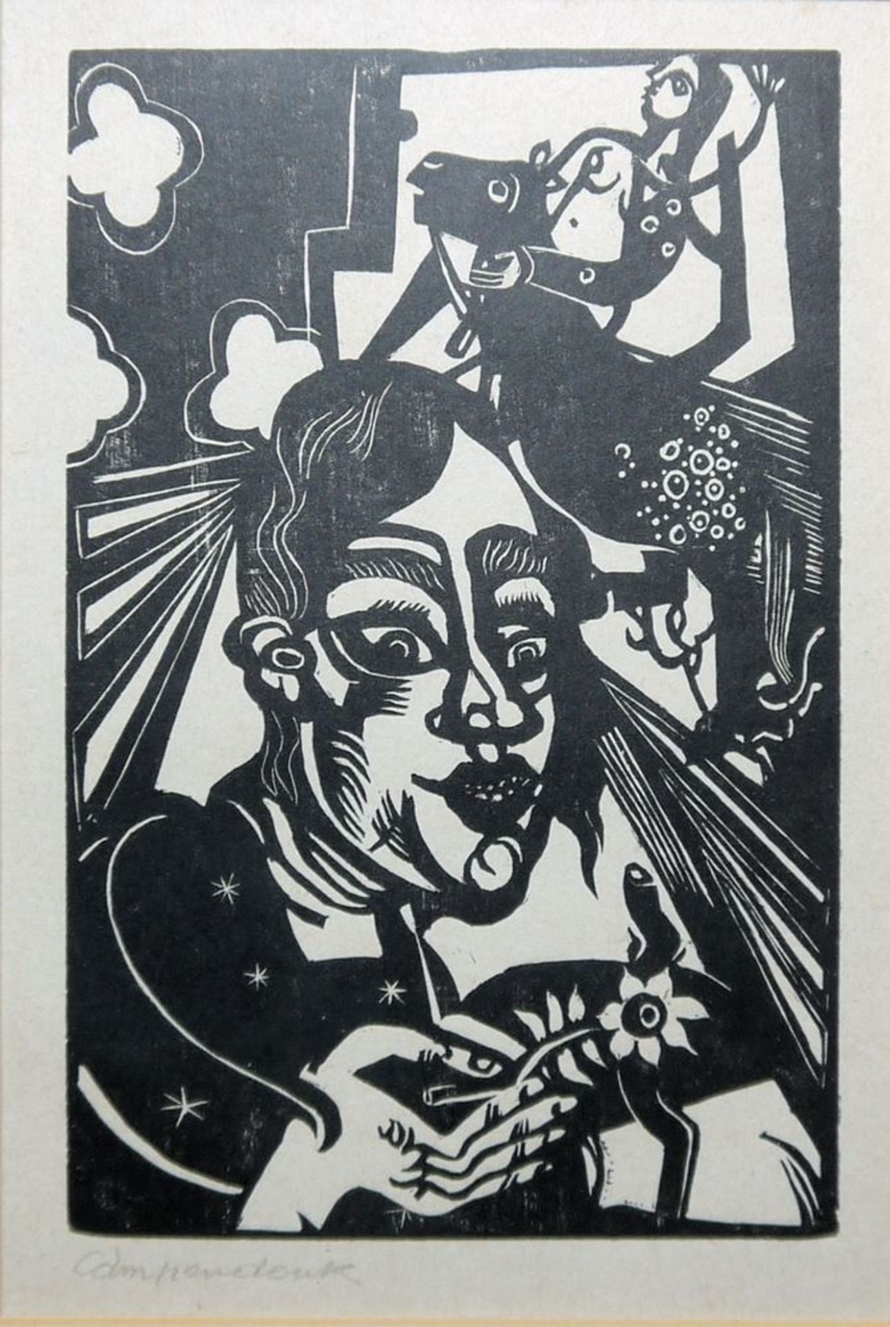 Heinrich Campendonk, "Frau mit Blume", signierter Holzschnitt von 1918, gerahmt & Werkverzeichnis C - Bild 3 aus 3
