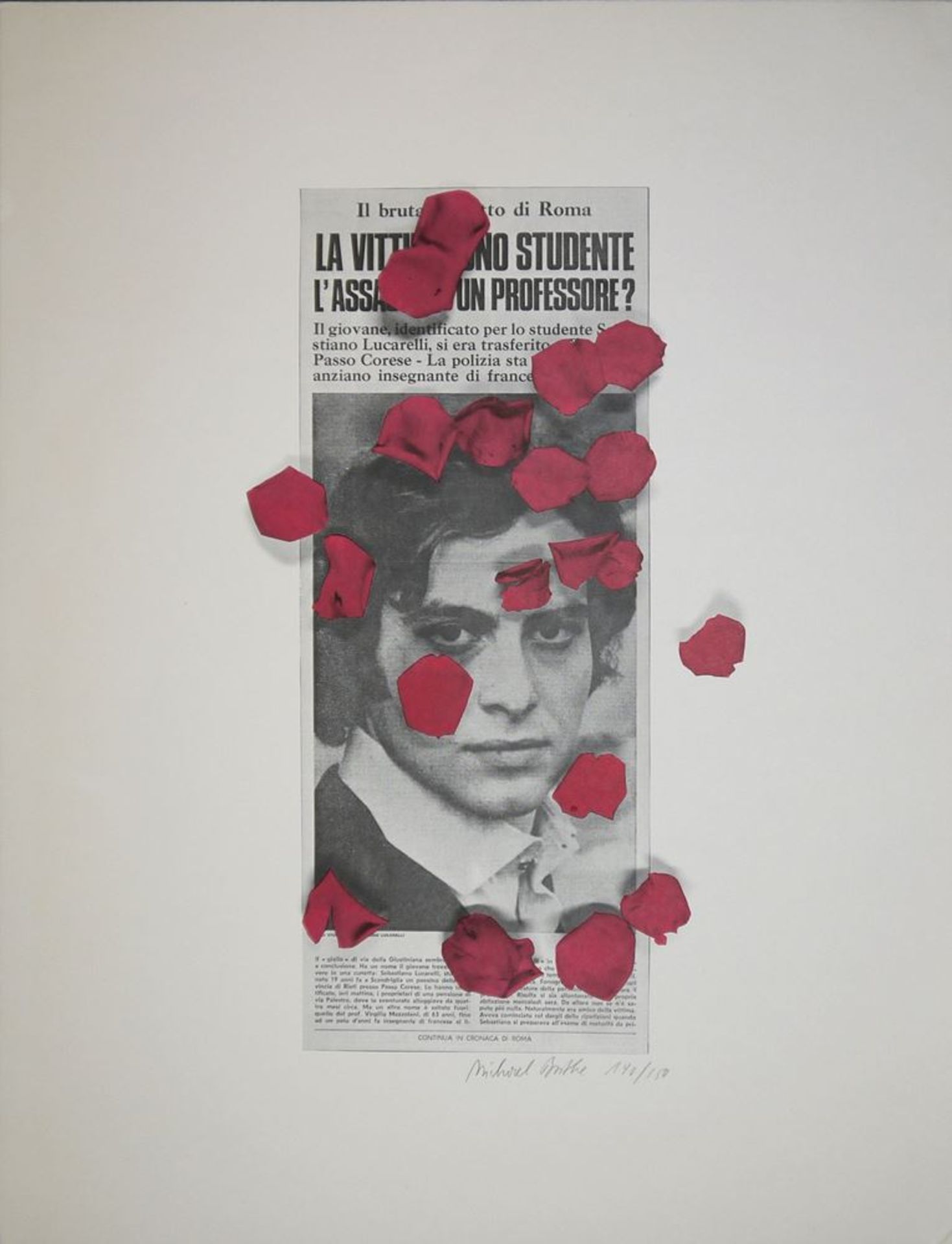 Michael Buthe, "Sebastiano Lucarelli mit Rosen", Farboffsetlithographie, sign.