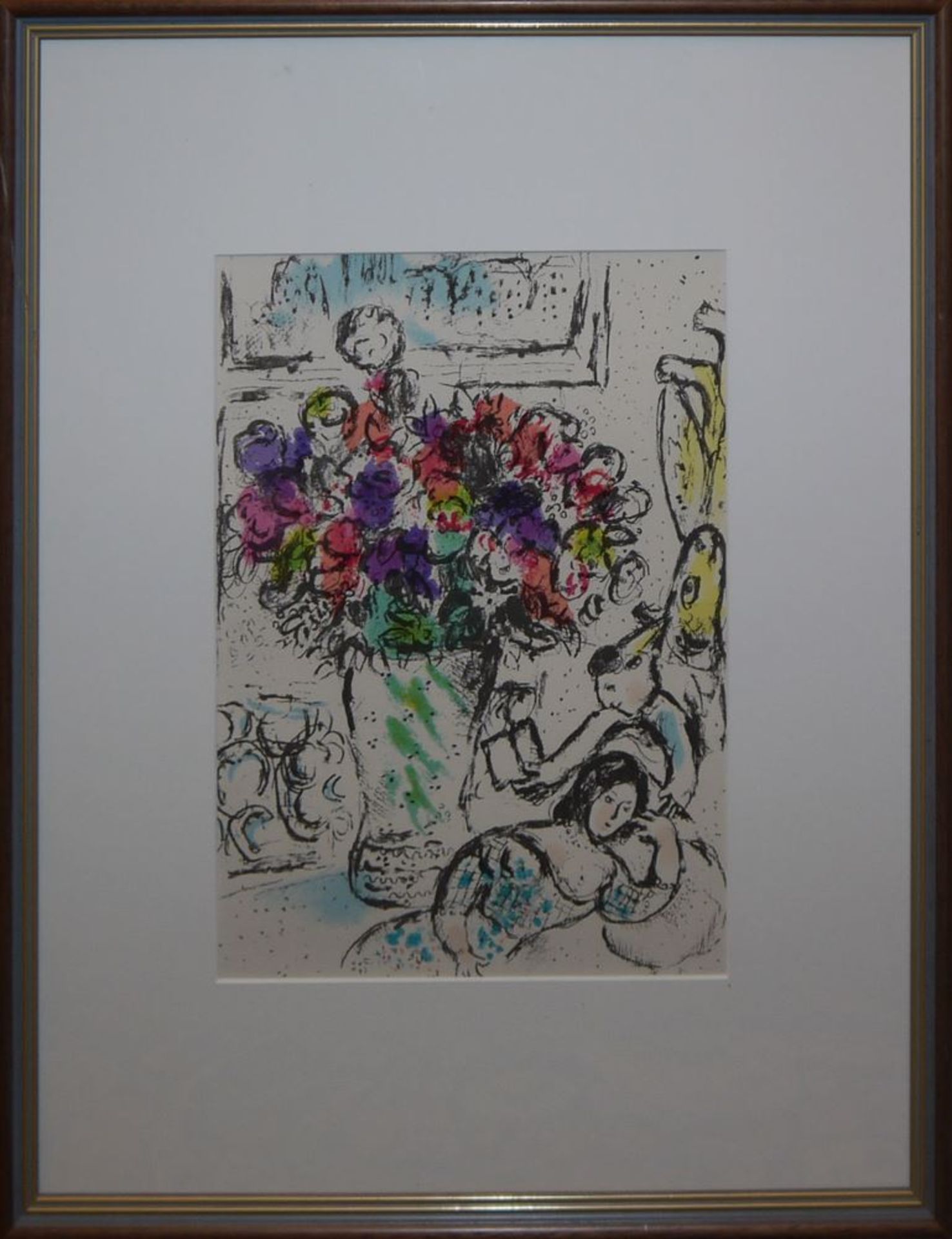 Marc Chagall, "Les Anemones", Lithographie von 1974, gerahmt