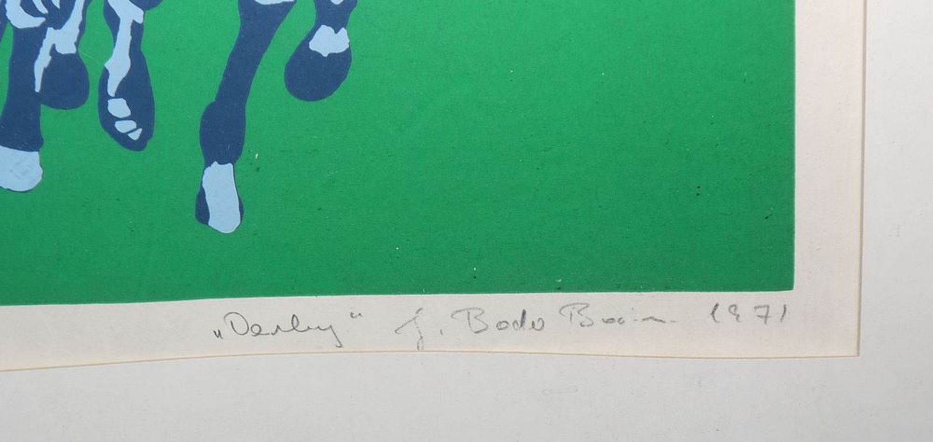 Bodo Boden, "Darling" (Pferderennen),  große, poppige Farbserigraphie von 1971 (Probedruck) sign.,  - Bild 2 aus 2