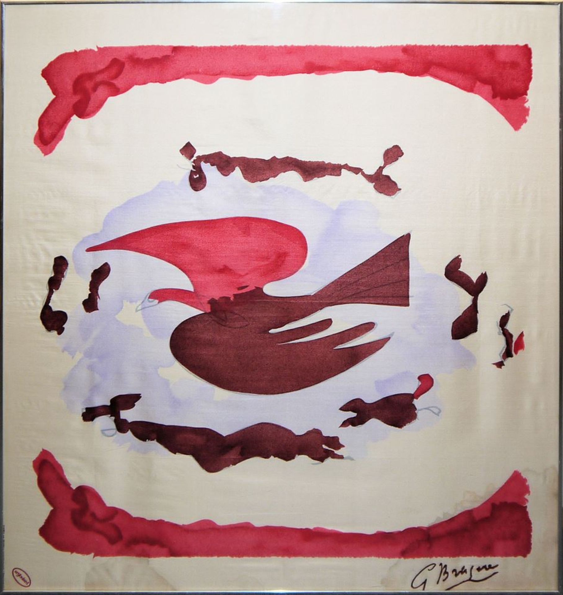 George Braque, "L'Oiseau Garance" von 1960, Seidentuch Artfoulard, gerahmt