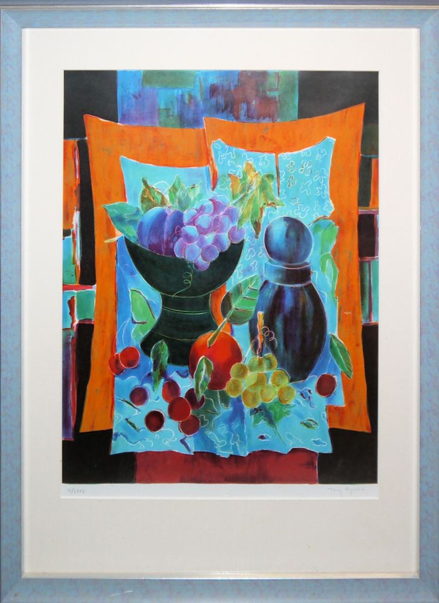 Alain Clément, zwei abstrakte Kompositionen, Farbradierungen von 1993/94 & Tony Agostini, Stilllebe - Bild 3 aus 6
