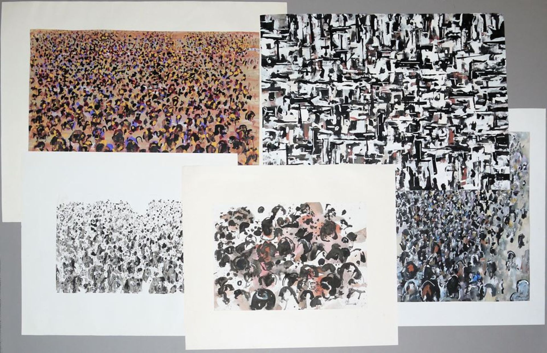 Otto Schliwinski, Collection Estate "Crowds of People" with 8 mixed media & two silkscreens - Image 2 of 4