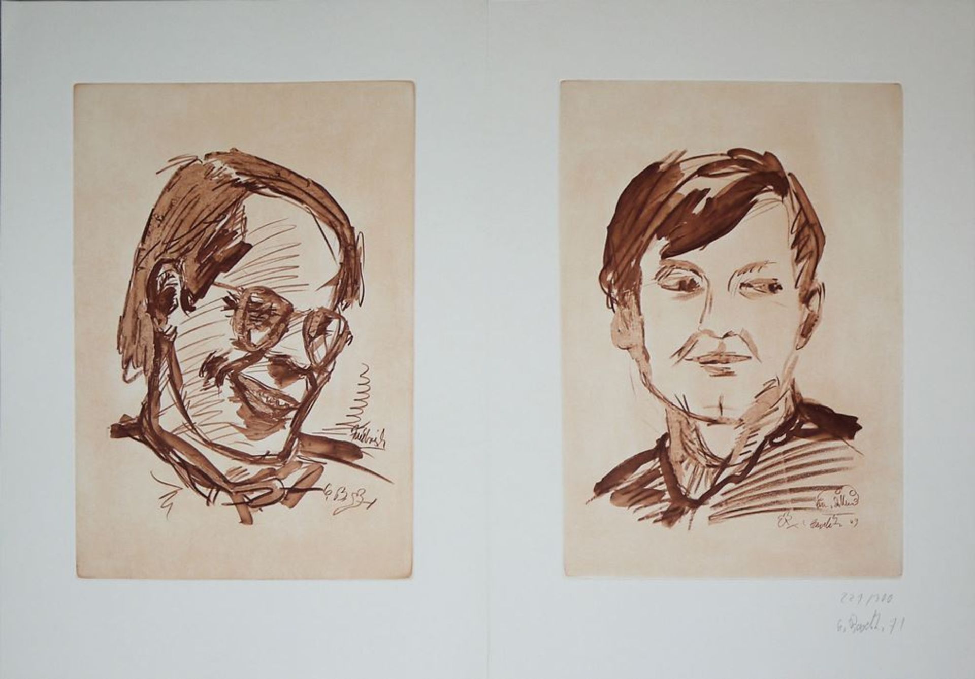 Georg Baselitz, double portrait of the gallery owners Heiner Friedrich & Franz Dahlem, aquatint etc