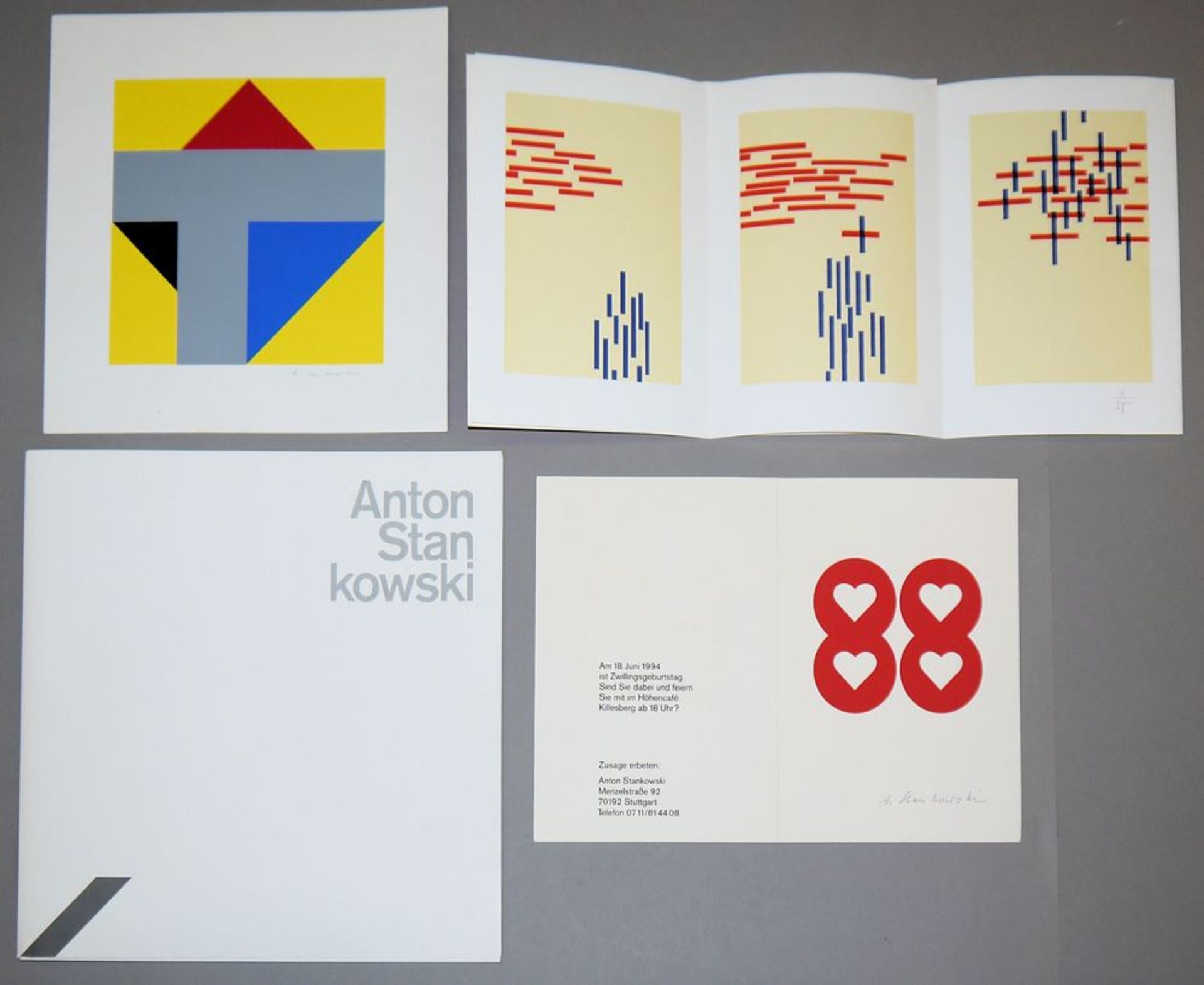 Anton Stankowski, 3 sign. Farbsiebdrucke, sign. Katalog zum 75. Geb. sowie Werkverzeichnis & Helmut - Bild 2 aus 4