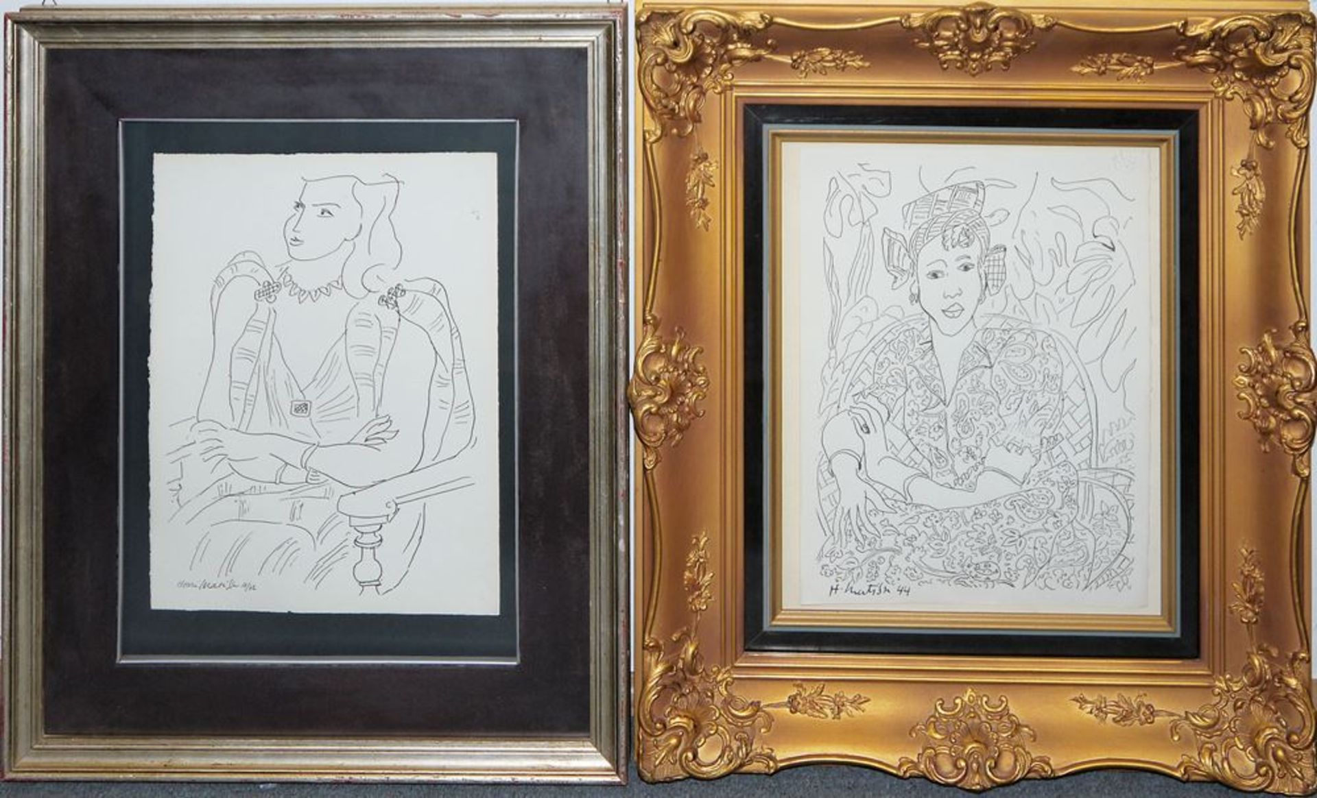 Henri Matisse, Young Women, two lithographs after ink drawings from 1942/44, both framed