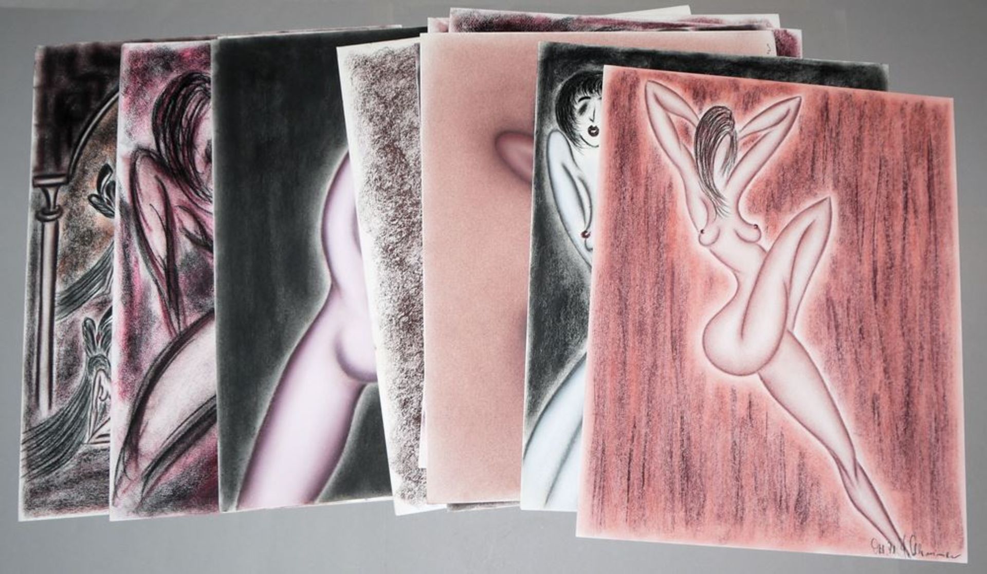 Guido Schlemmer, folder with 36 highly erotic colour drawings of the 1980/90s, all signed.  - Image 2 of 2