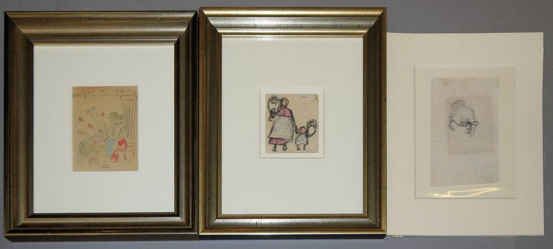 Heinrich Zille, 3 Zeichnungen (2 x mit Nachlass-Stempel), zweimal gerahmt