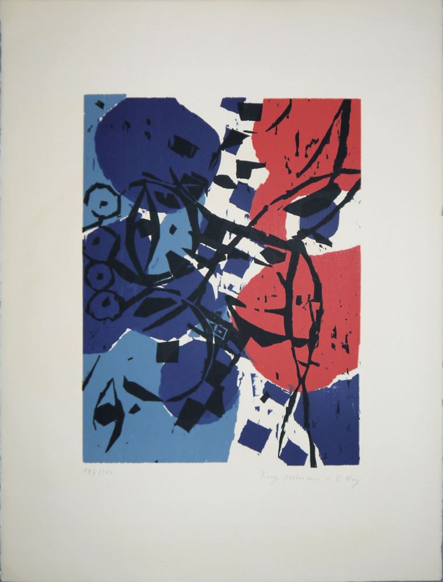 Ernst Wilhelm Nay, "C.G. Heise zum 65. Geburtstag", signierter Farbholzschnitt von 1965