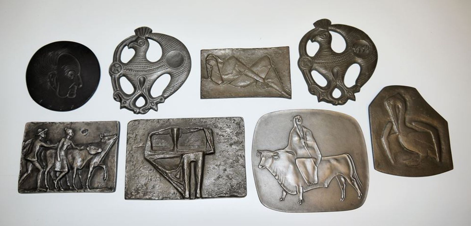 Collection of 8 Buderus iron plaques: Kurt Lehmann, Gerhard Marcks, Hanna Cauer, Ewald Mataré, Phil