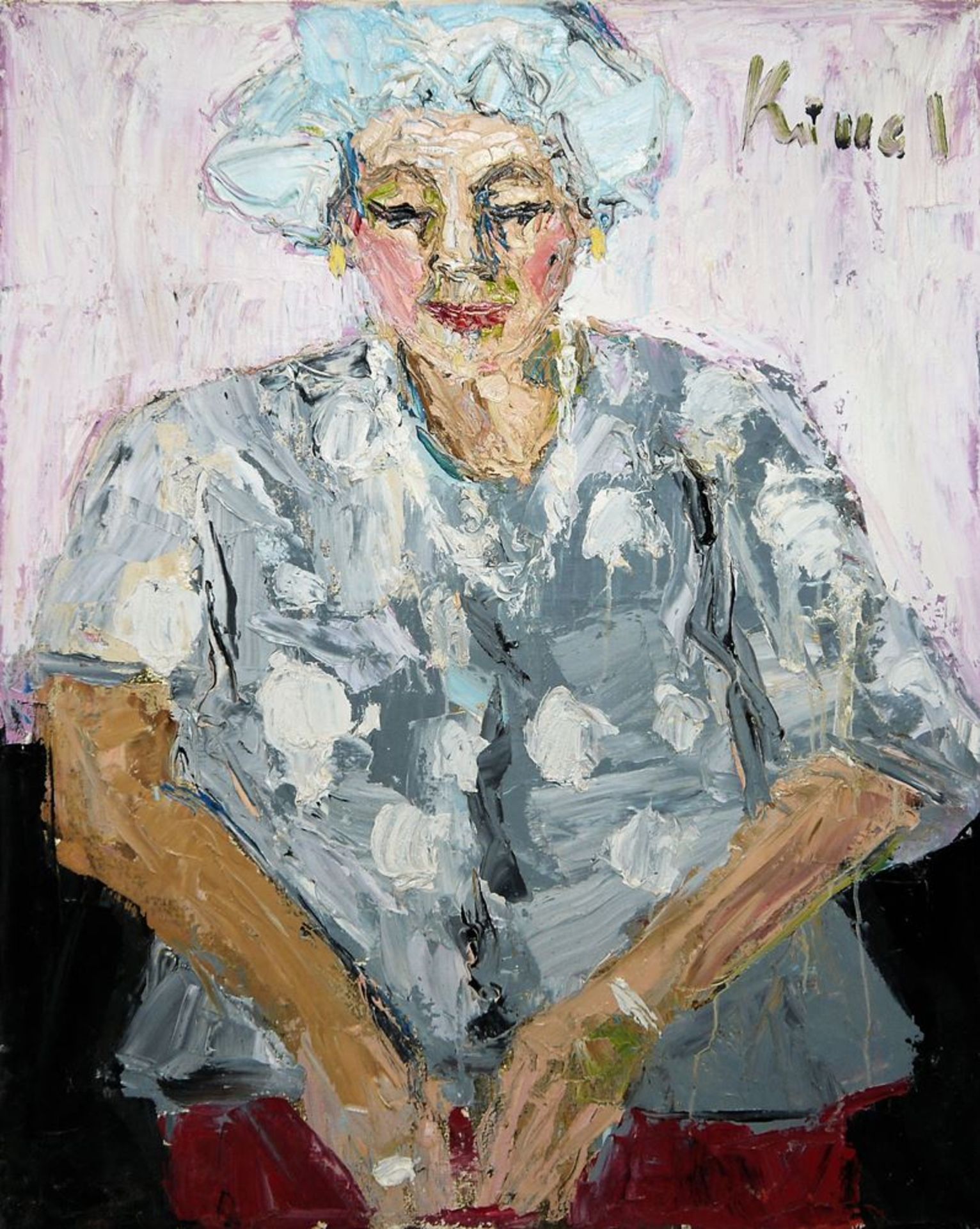 Gernot Kissel, Dreiviertel-Porträt einer grauhaarigen Dame, Ölgemälde