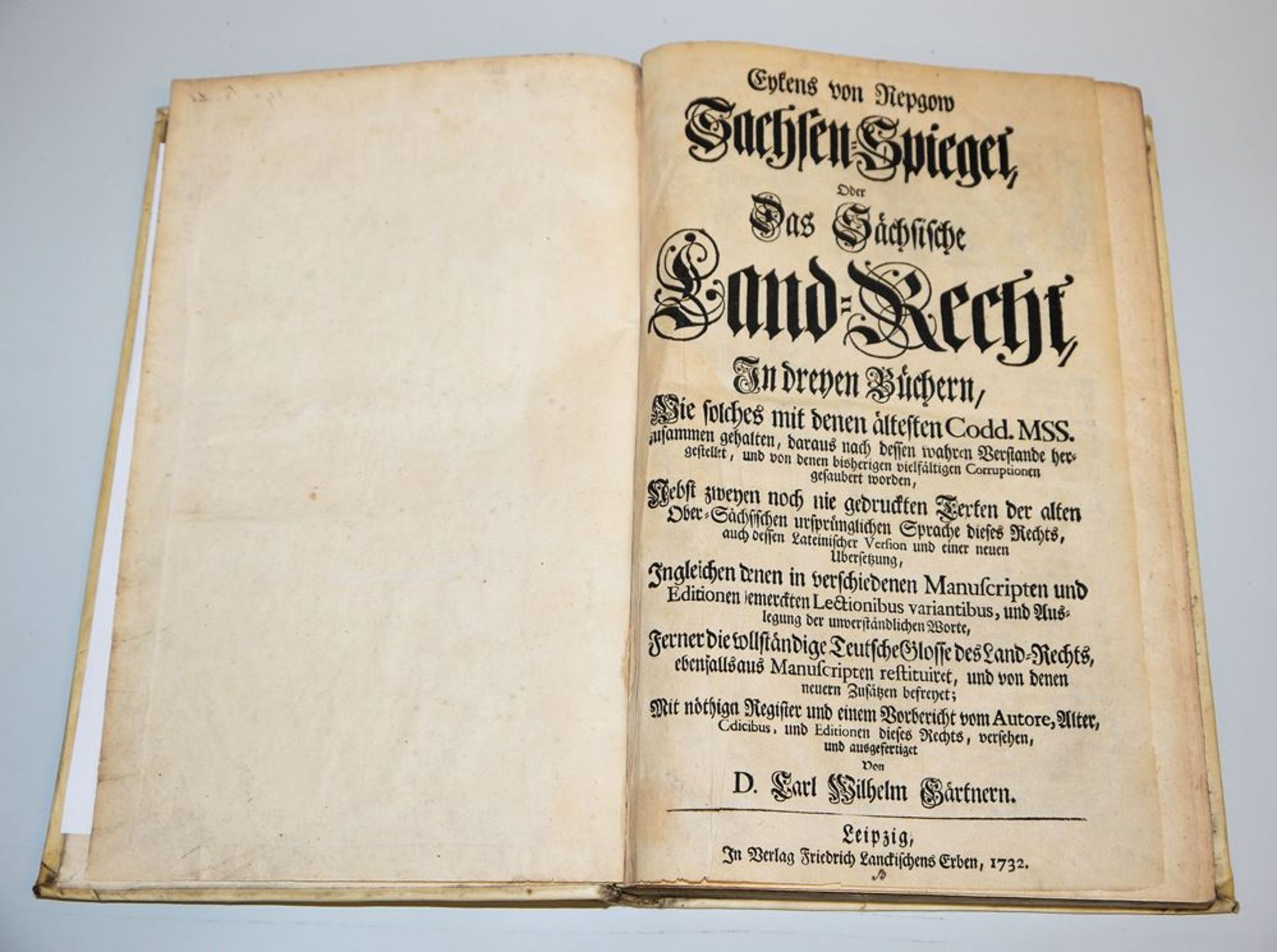 Sachsen-Spiegel, Oder das Sächsische Land-Recht, In dreyen Büchern, Leipzig 1732