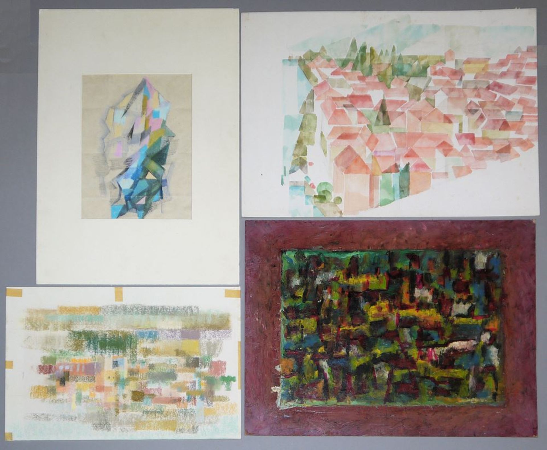 Compound of 5 originals by Arthur Sühs, Abstract and Cubist Compositions 