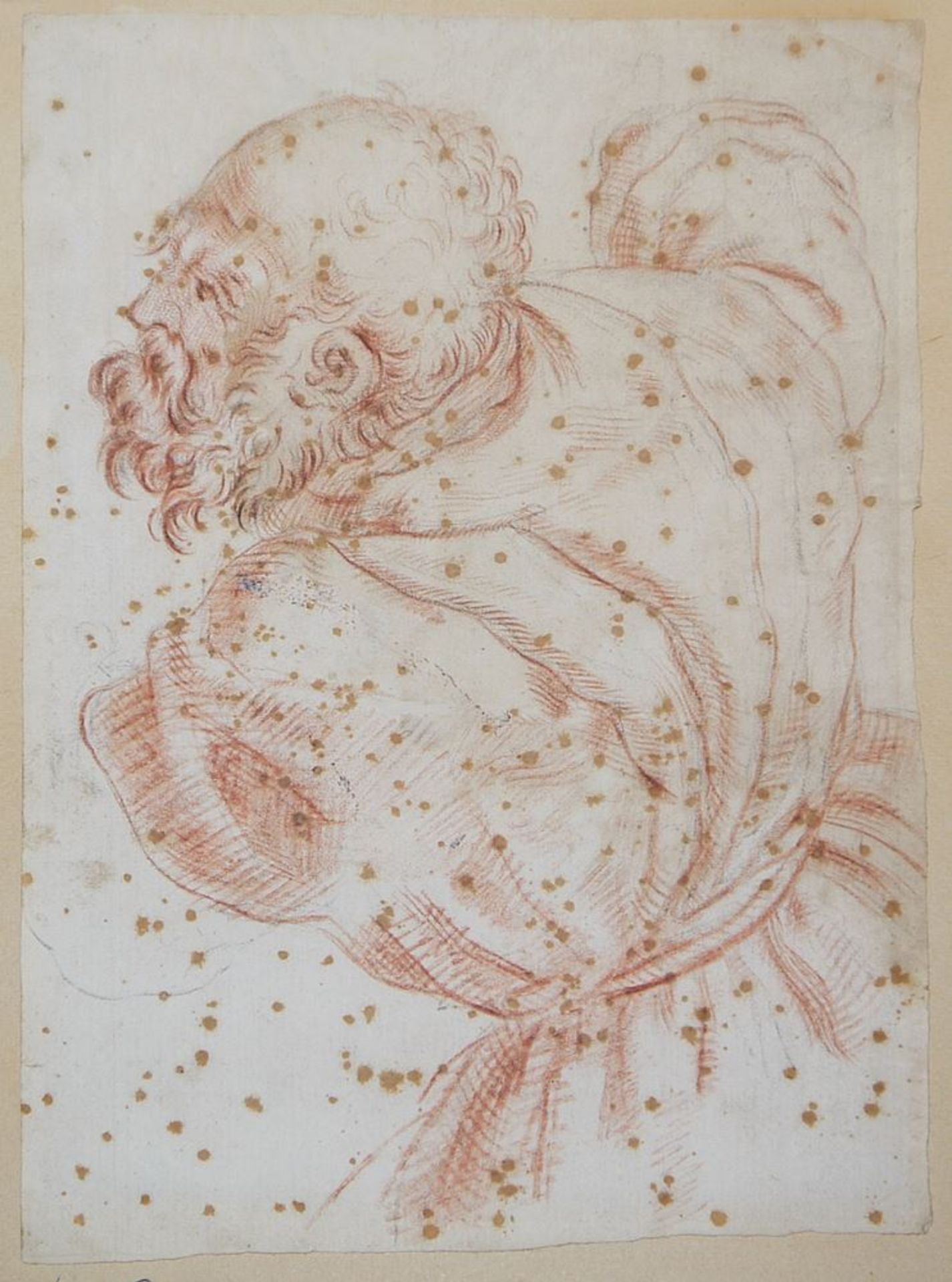 Meisterzeichnung, Halbfigur eines bärtigen Mannes, Rötelstudie, wohl Italien, 16. Jh./1700 - Bild 2 aus 2