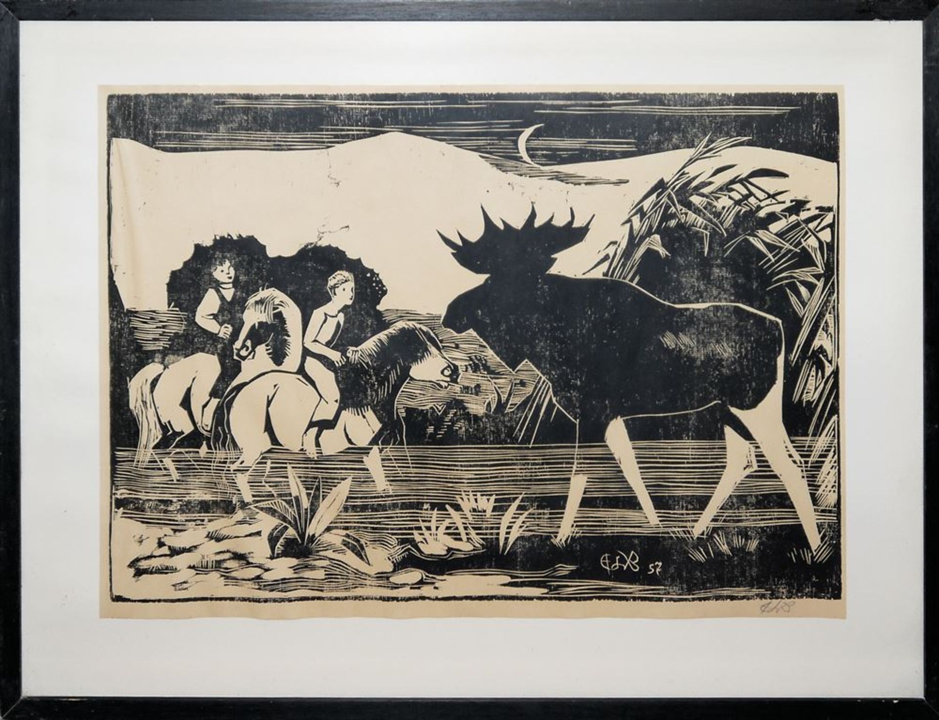 Eduard Bischoff, 3 large woodcuts, signed, framed - Image 2 of 4