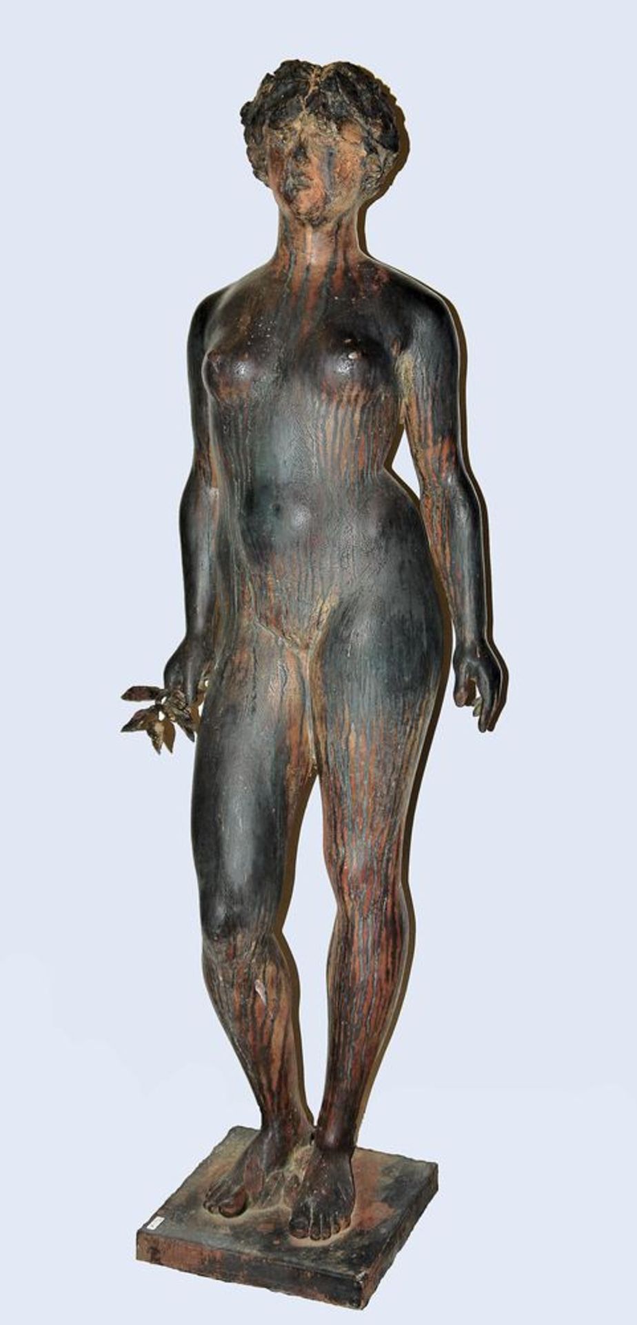 Karl-Heinz Krause, Large standing nude with laurel branch, signed bronze from 1991