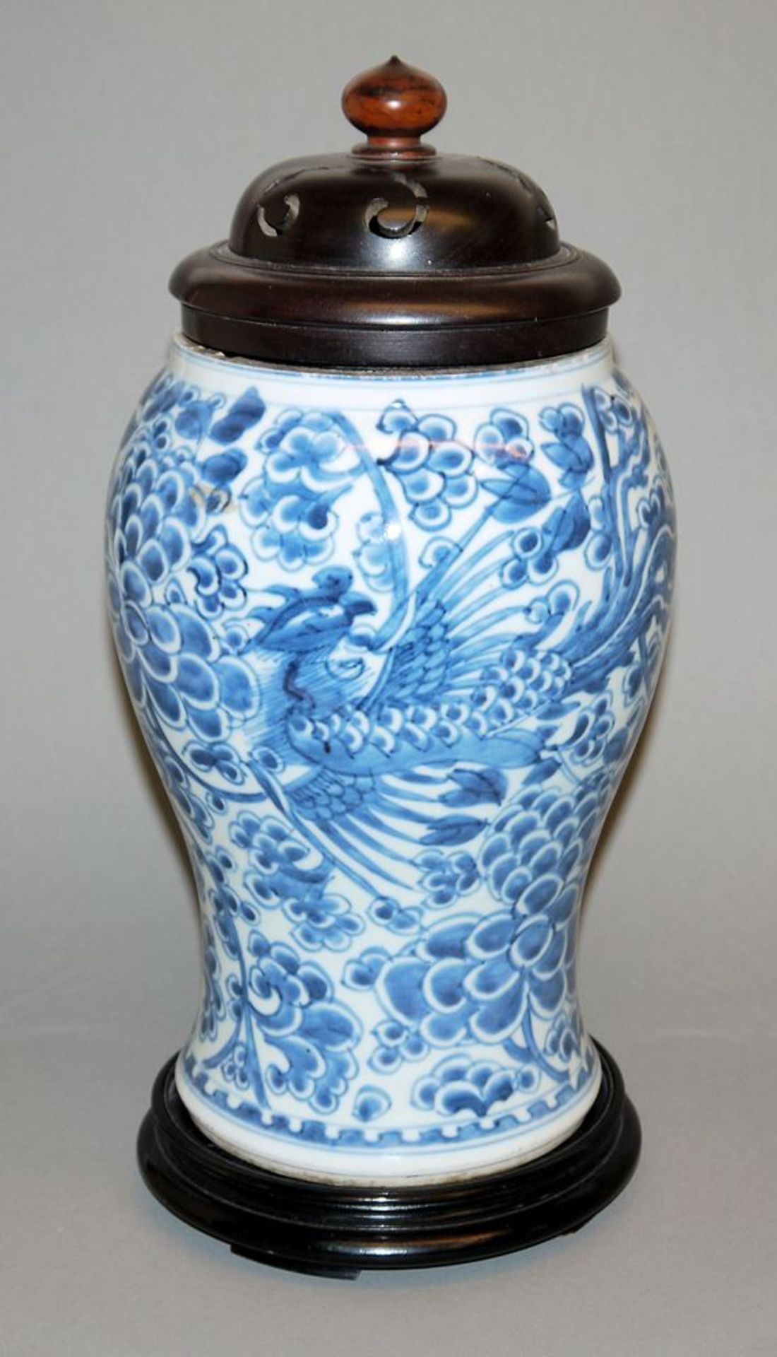 Blauweiß-Balustervase mit Phönix-Dekor, Qing-Zeit, China 19. Jh.