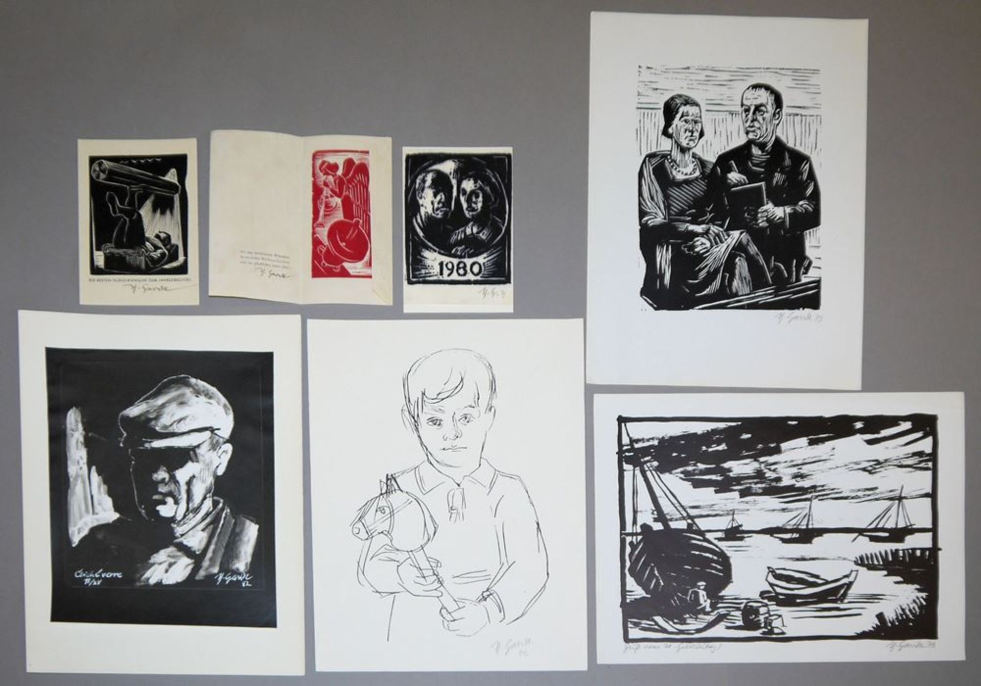 Theo Garvé (master student of Max Beckmann), 6 woodcuts, signed