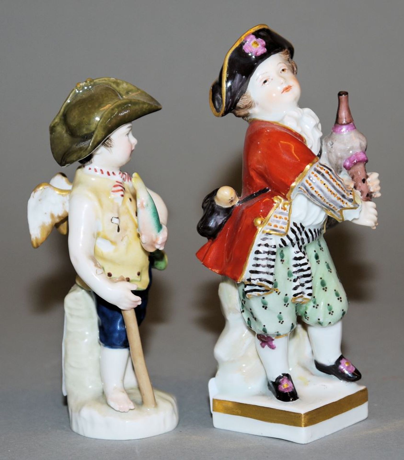 Fünf porcelain sculptures, bagpiper, cupid with fish, Gärtner and two Gärtnerinnen, Meißen, KPM a.o - Image 2 of 3