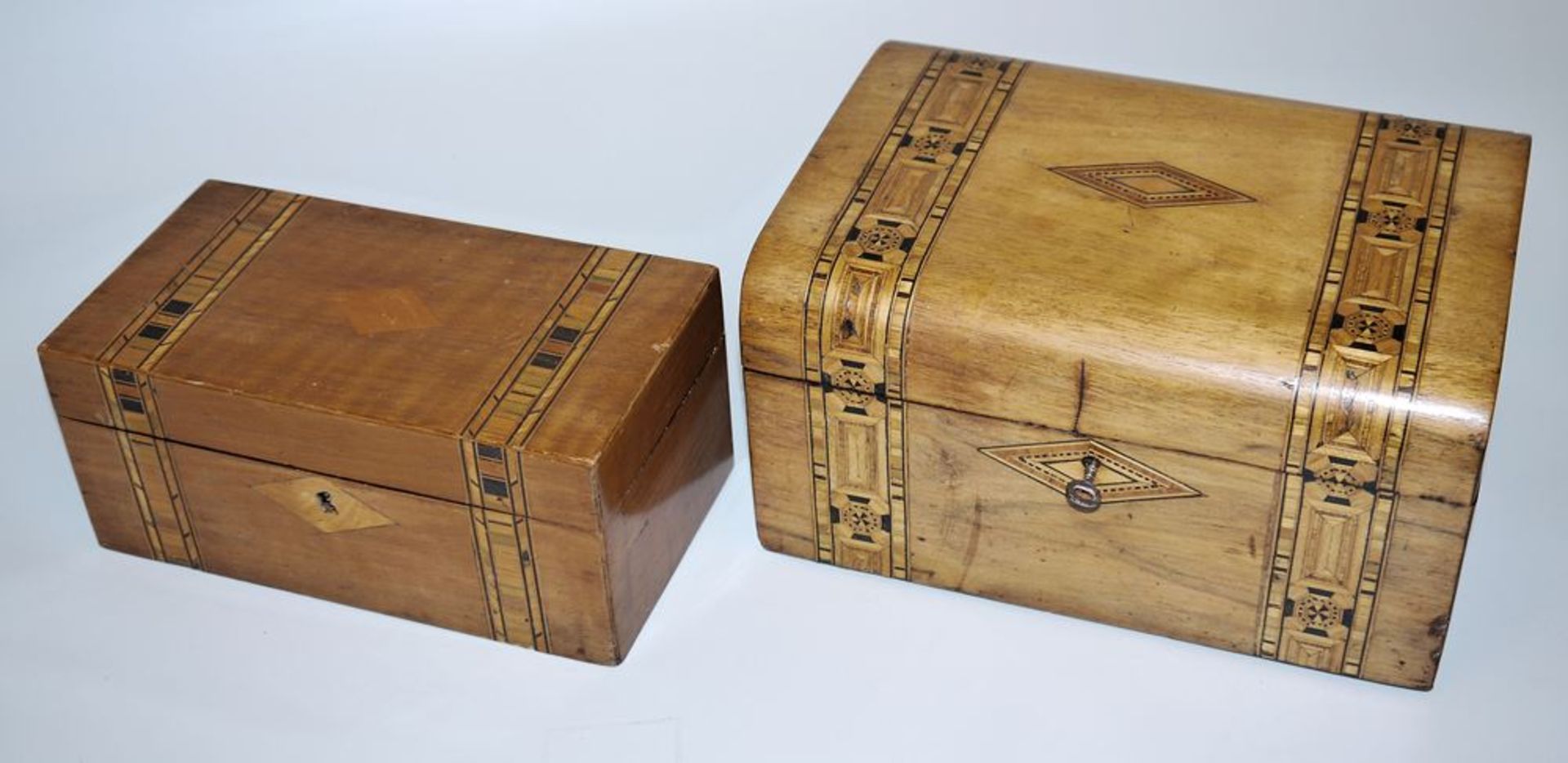 Two Victorian caskets with ribbon inlay, 2nd half 19th c.
