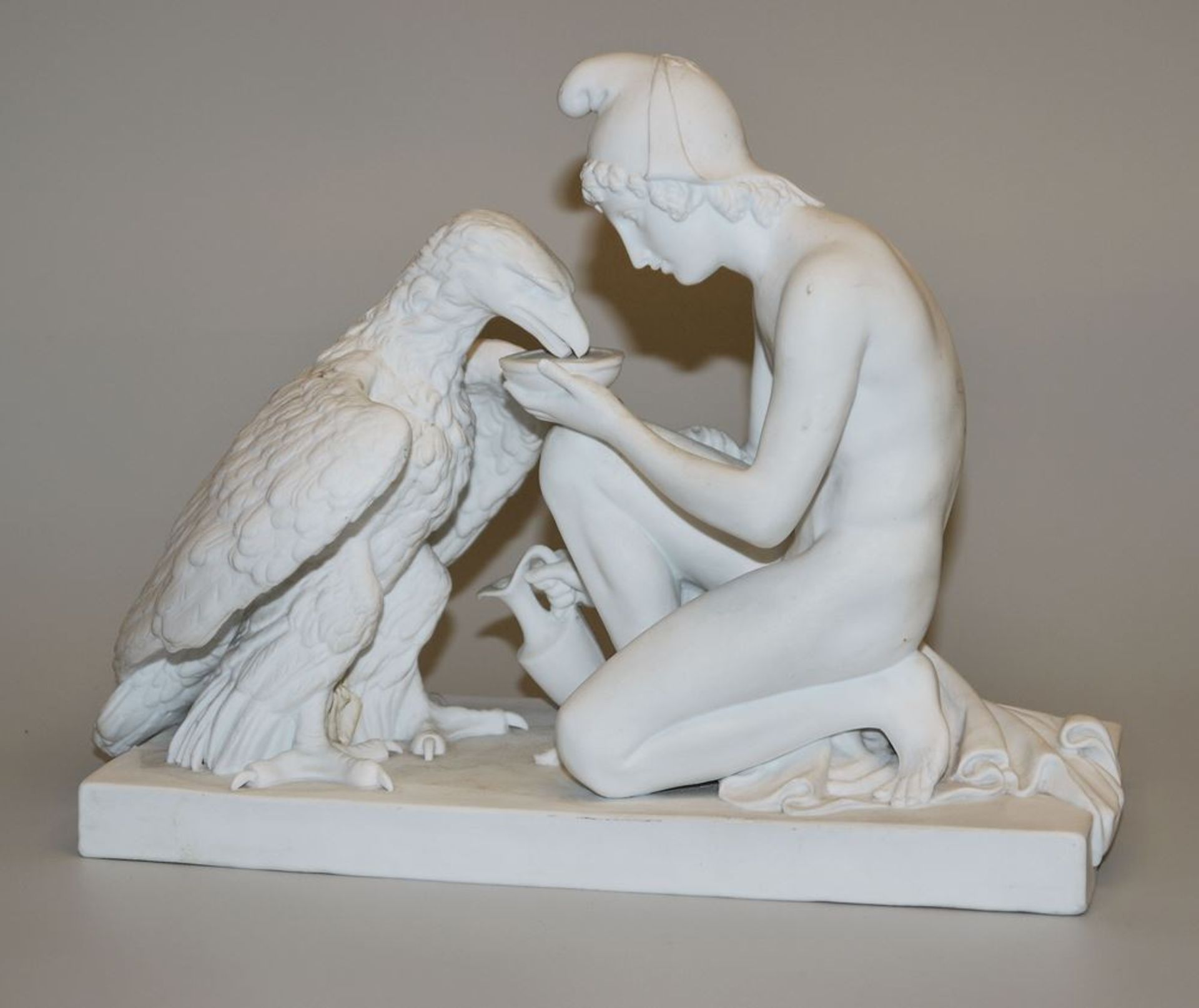 Porcelain group Ganymede, tränking the eagle/Zeus, Eneret, Royal Copenhagen c. 1880/1900, after Ber