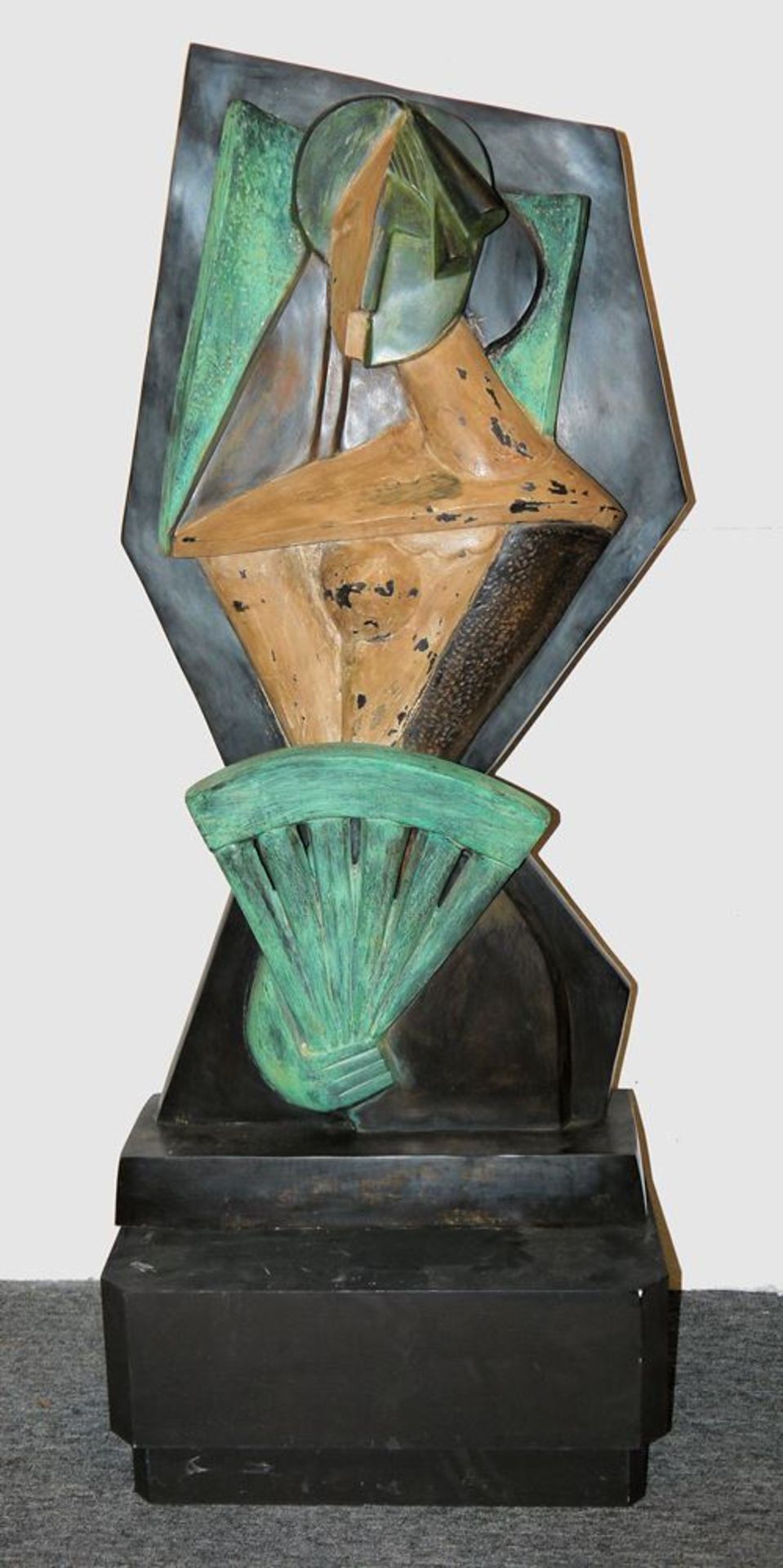 Alexander Archipenko, after, "Woman with fan", large painted bronze cast & Picturesque, expressive 