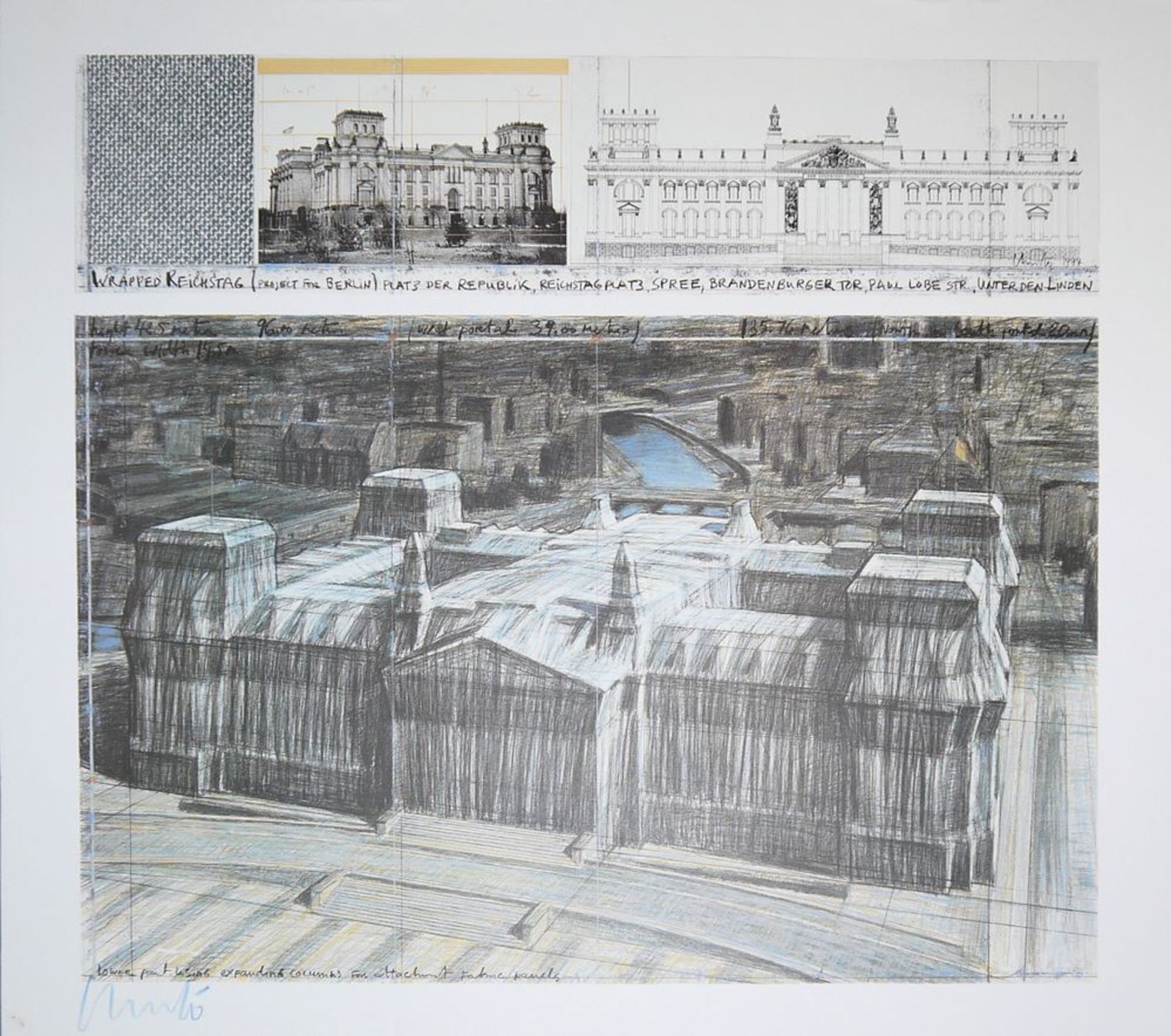 Christo & Jeanne-Claude, "Wrapped Reichstag", signed colour offset print, 1995