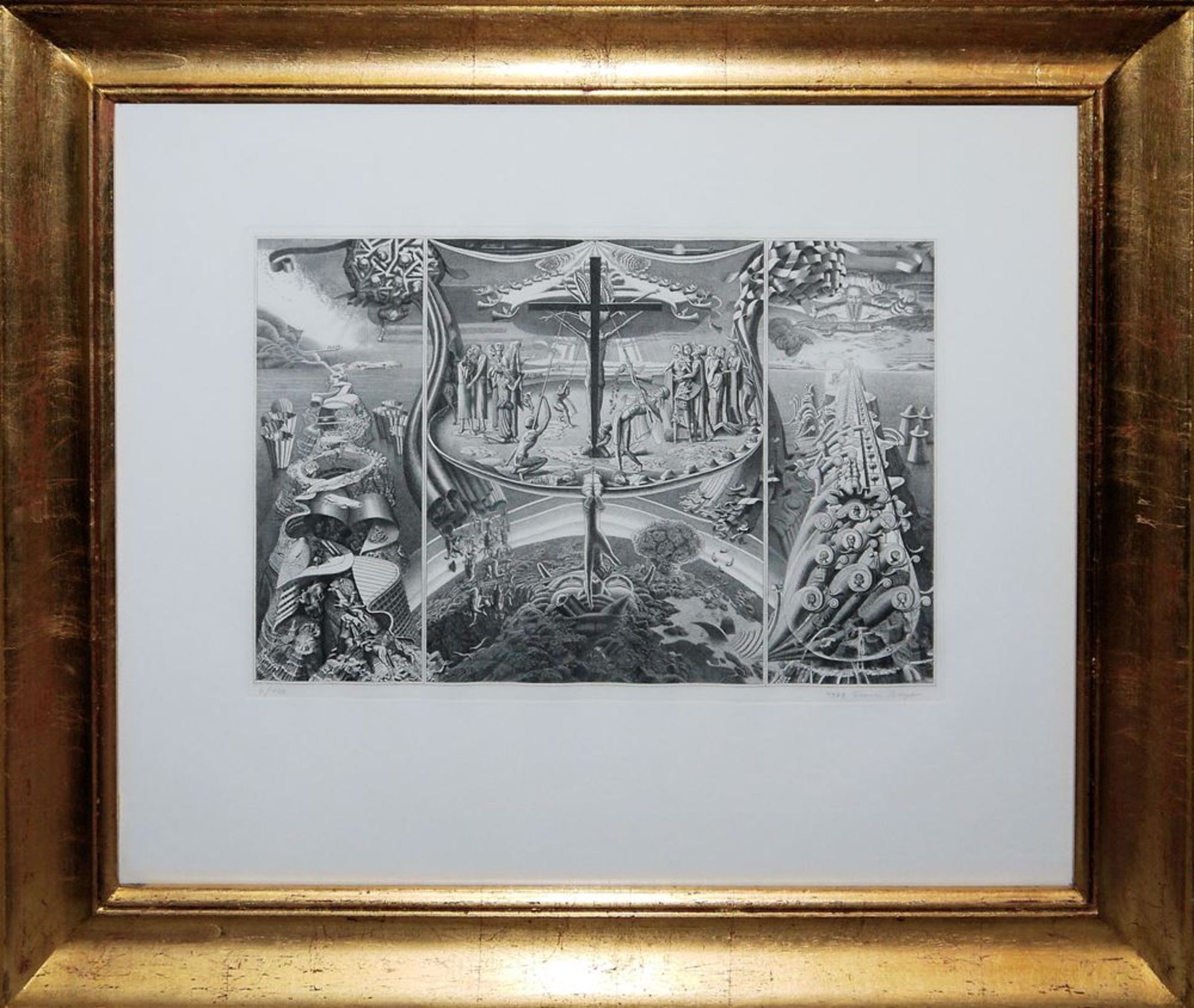 Franz Bayer, "Triptychon", etching from 1979, framed